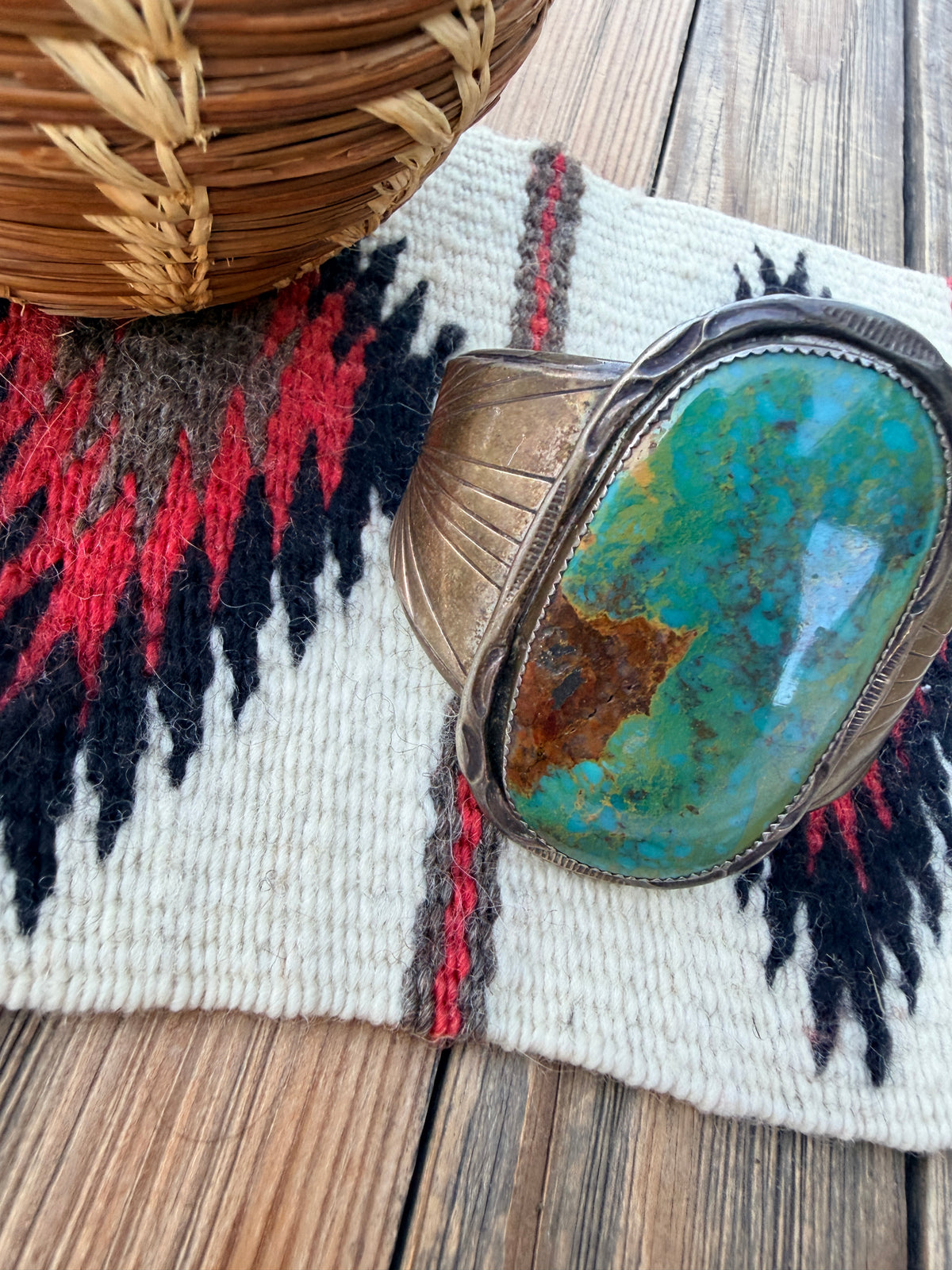 Handcrafted Old Pawn Sterling Silver & Turquoise Cuff Bracelet