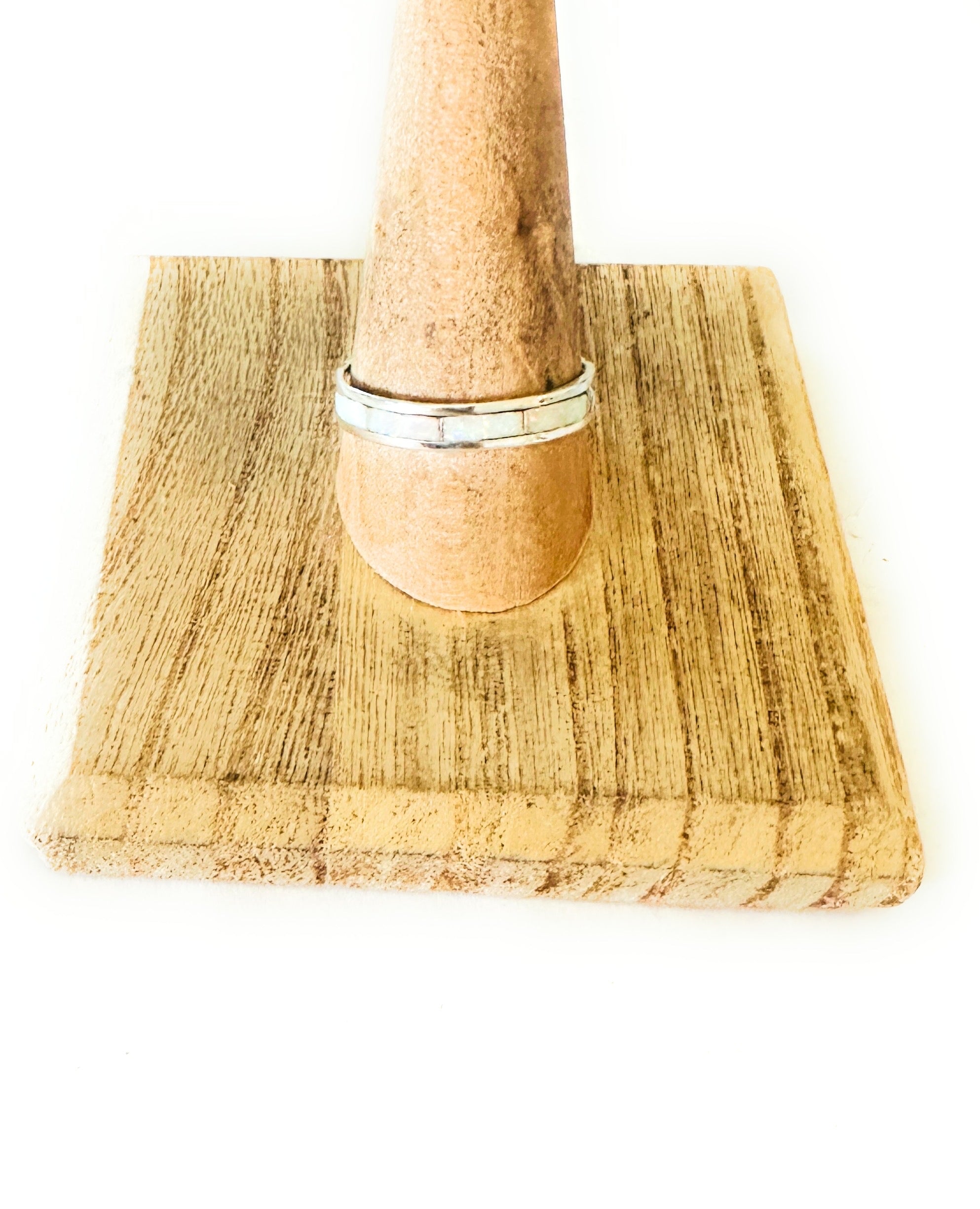 Handcrafted Sterling Silver & White Opal Inlay Band Ring