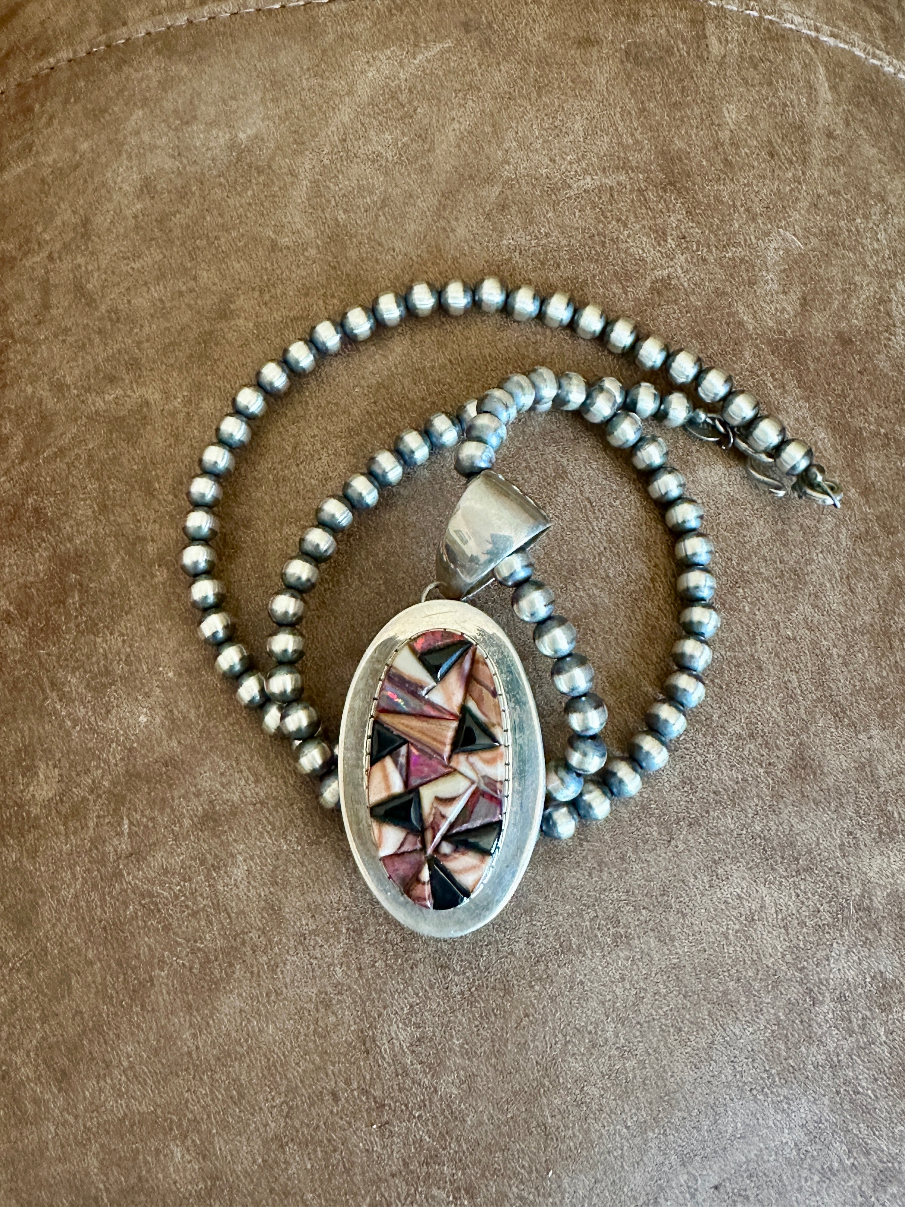 Handcrafted Onyx, Purple Spiny, Coral & Sterling Silver Pendant