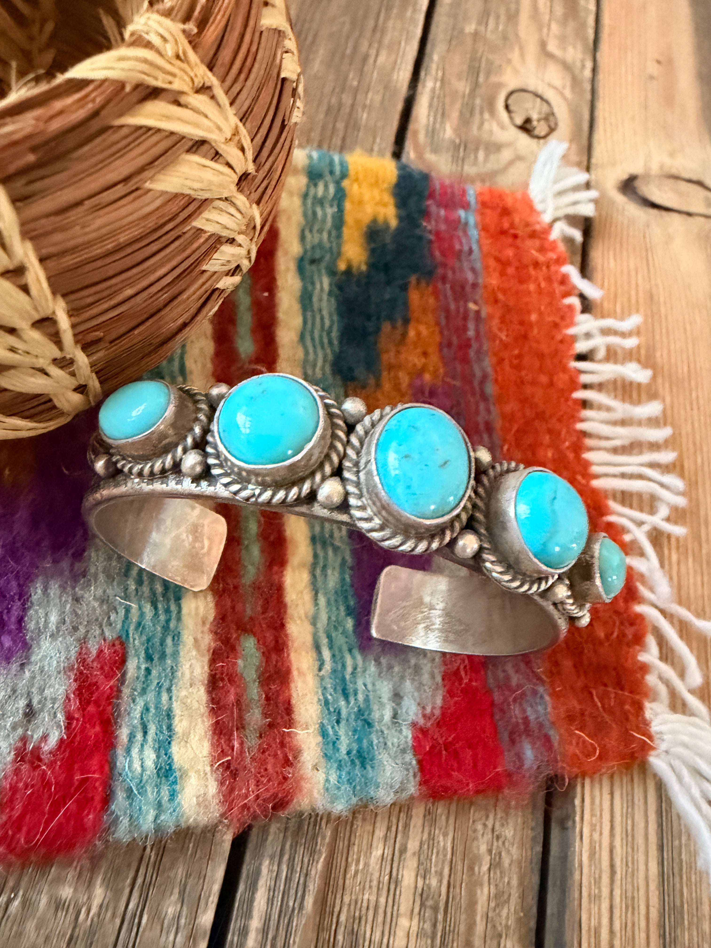 Handcrafted Turquoise & Sterling Silver Cuff Bracelet By M&R Calladitto