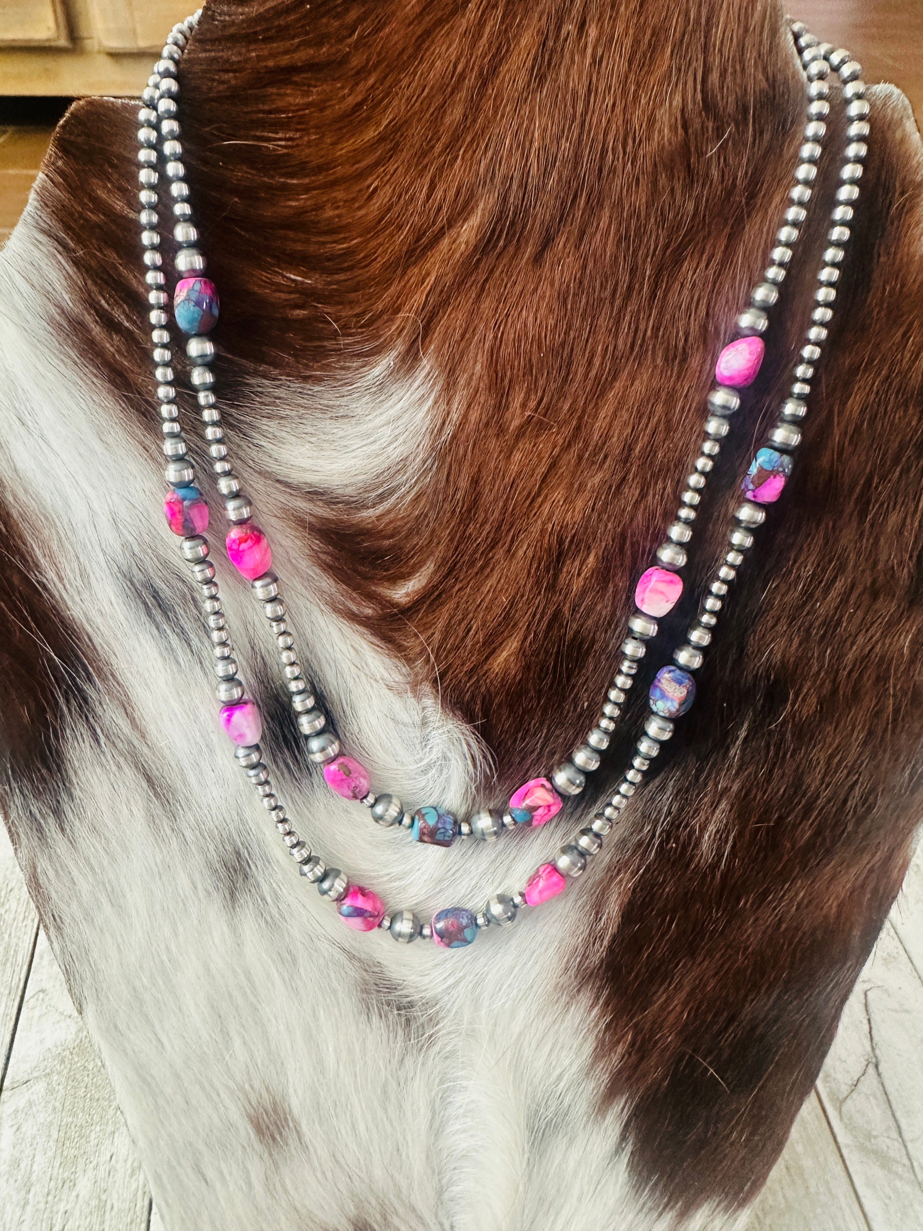 Handcrafted Sterling Silver & Pink Dream Mojave Beaded Necklace