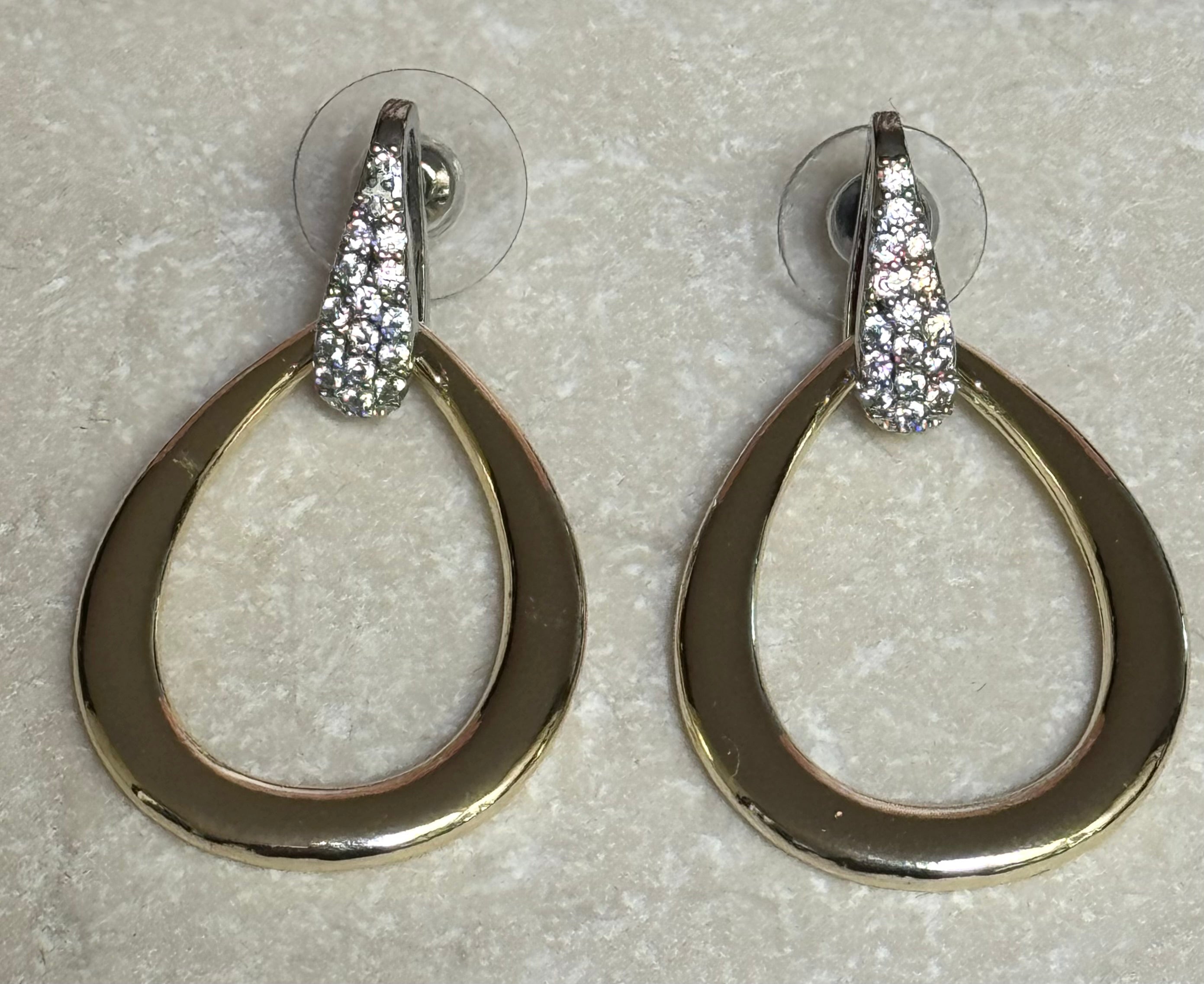 Silver & 14k Gold Plated Two Tone CZ Hoop Earrings