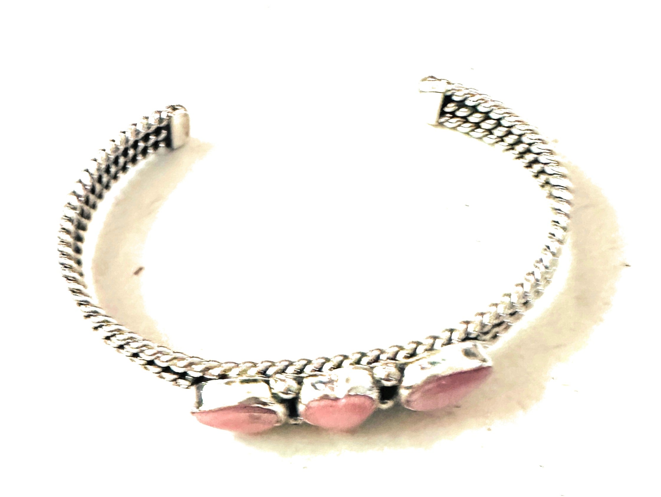 Handcrafted Queen Pink Conch Shell & Sterling Silver Heart Cuff Bracelet