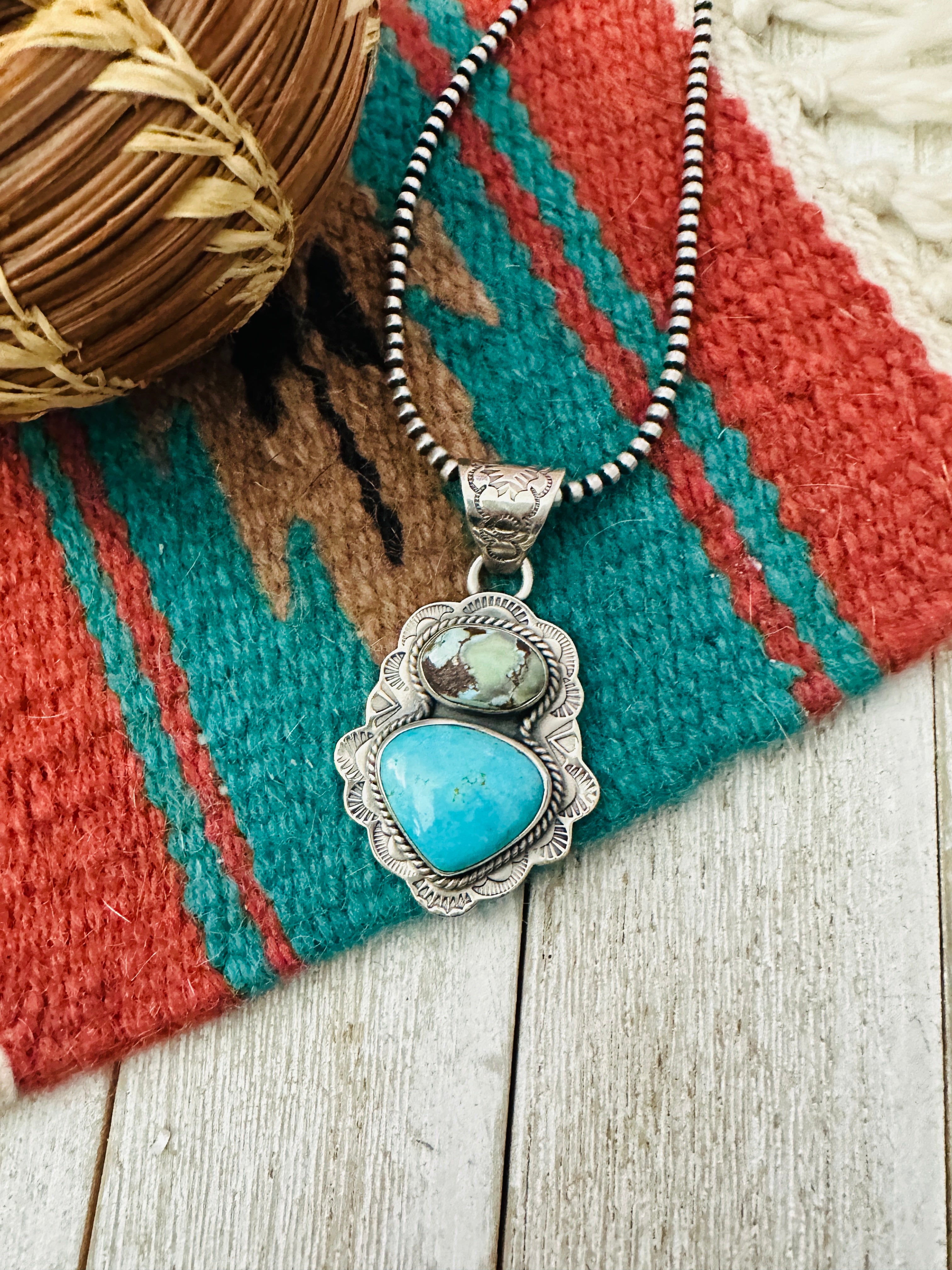 Handcrafted Sterling Silver & Multi Turquoise Pendant