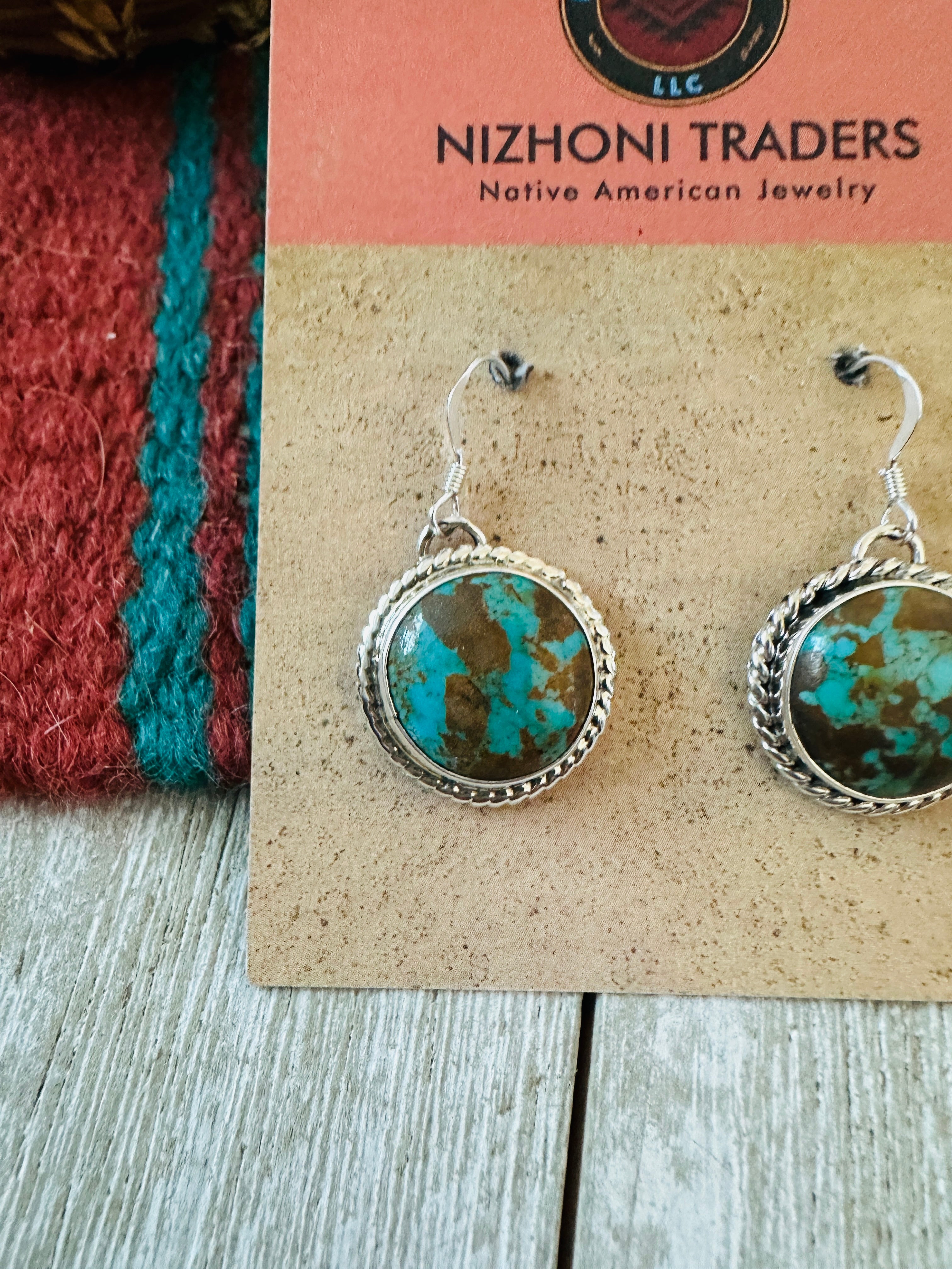 Navajo Turquoise & Sterling Silver Circle Dangle Earrings