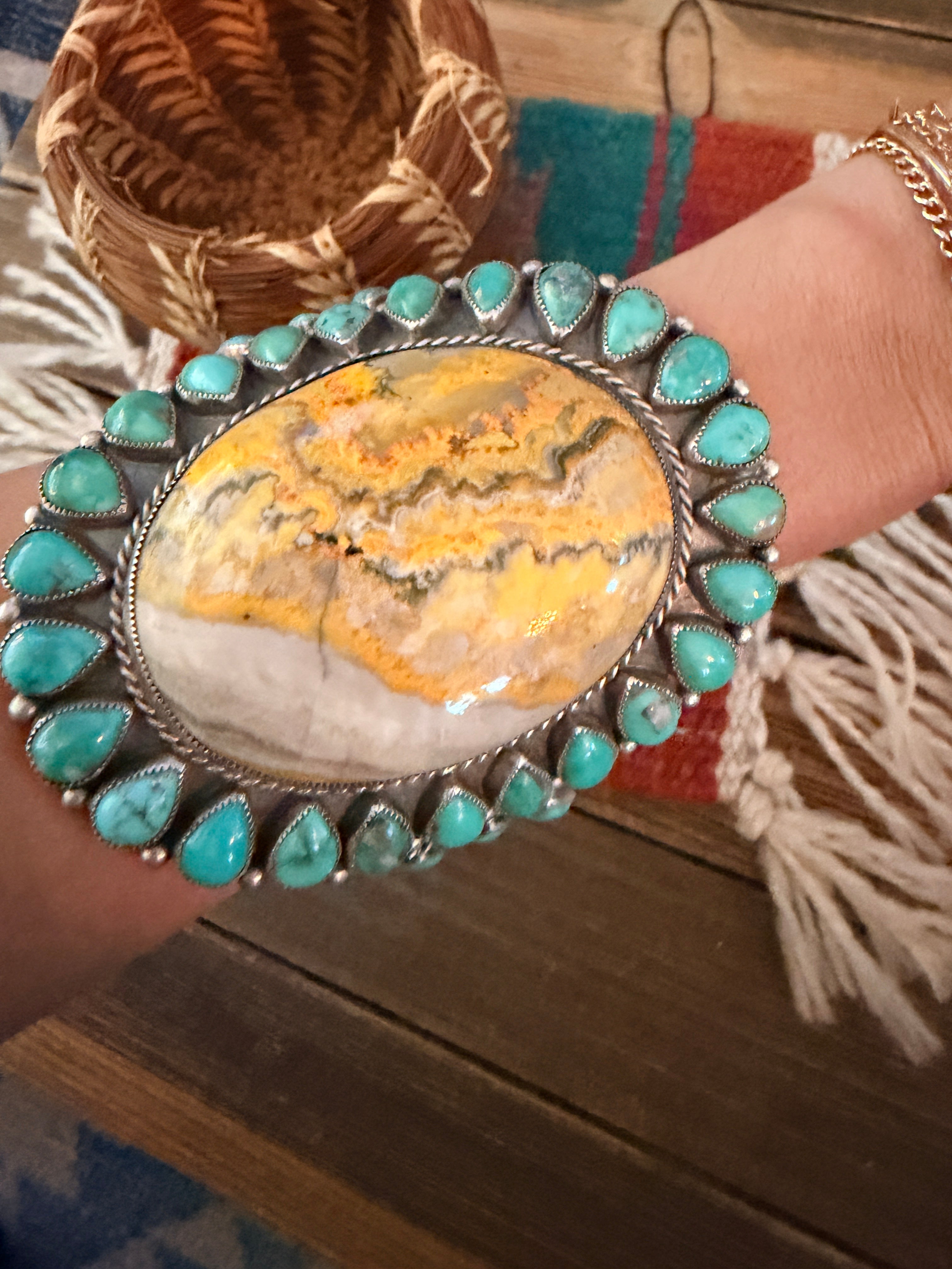 Handcrafted Sterling Silver, Turquoise & Bumblebee Cuff Bracelet