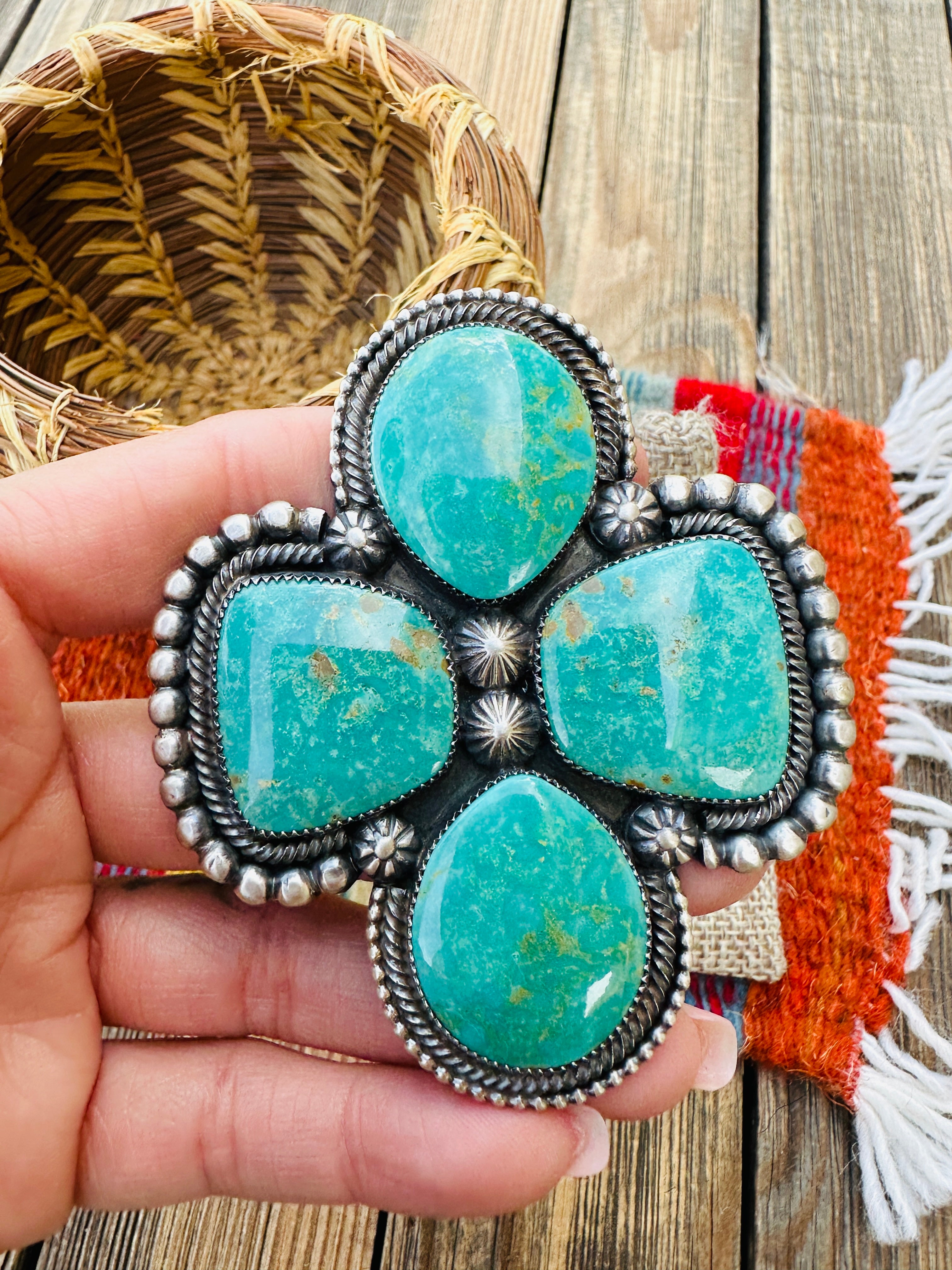 Old Pawn Handcrafted Turquoise & Sterling Silver Adjustable Ring by Readda Begay