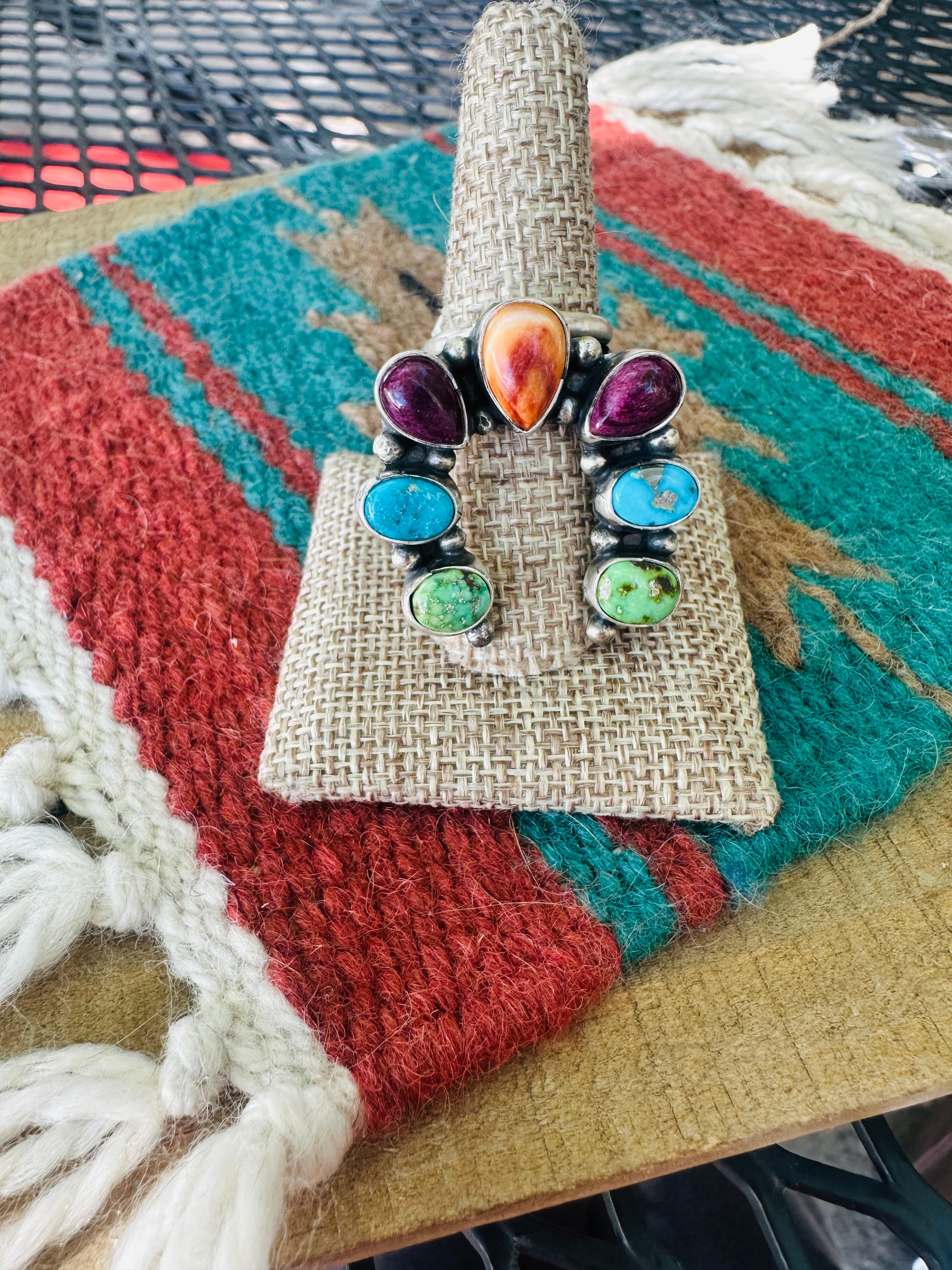 Handcrafted Sterling Silver & Multi Stone Naja Ring Size 8