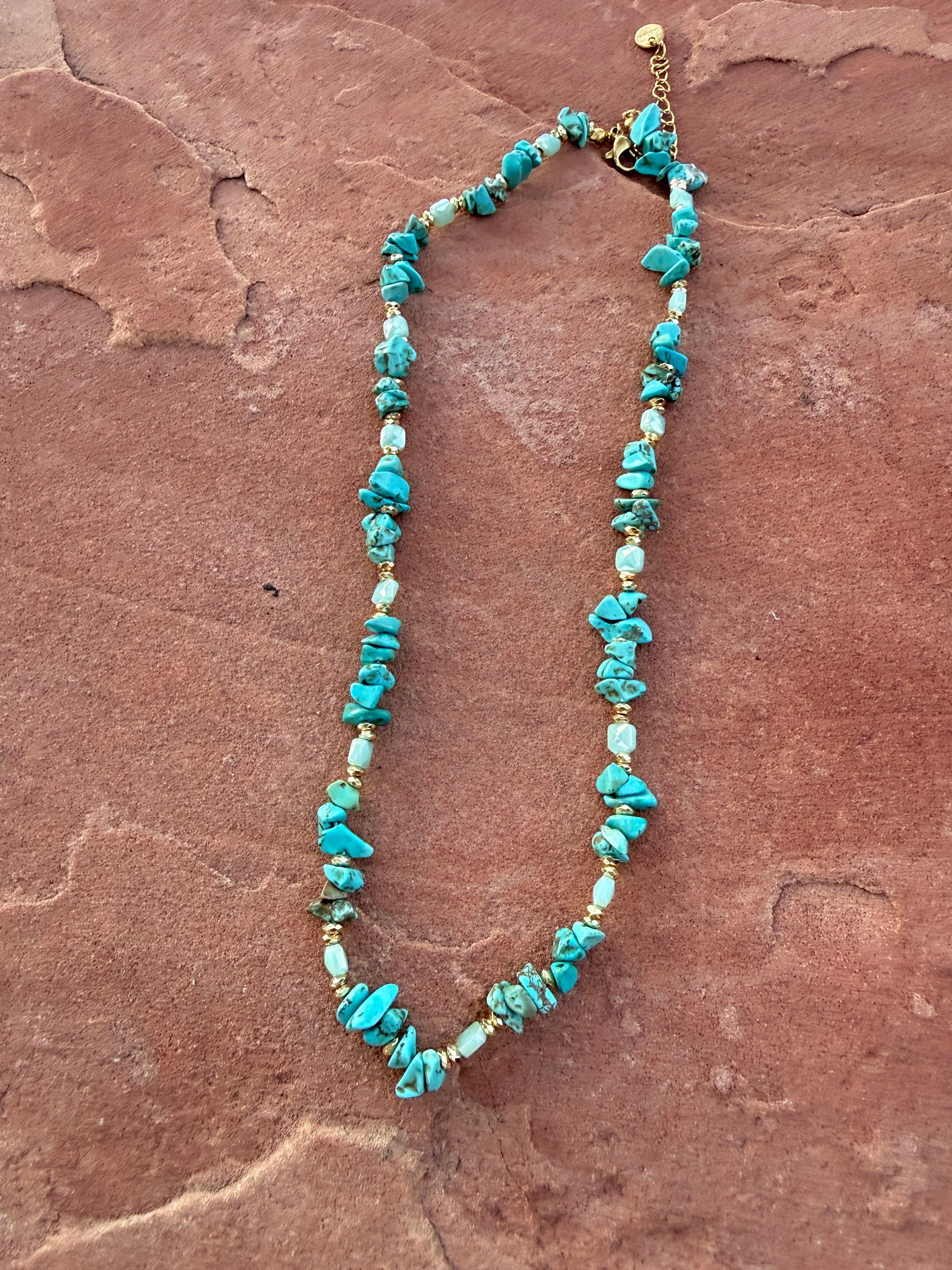 “The Golden Collection” Desert Darling Handmade Turquoise Beaded Gold Plated Beaded Necklace