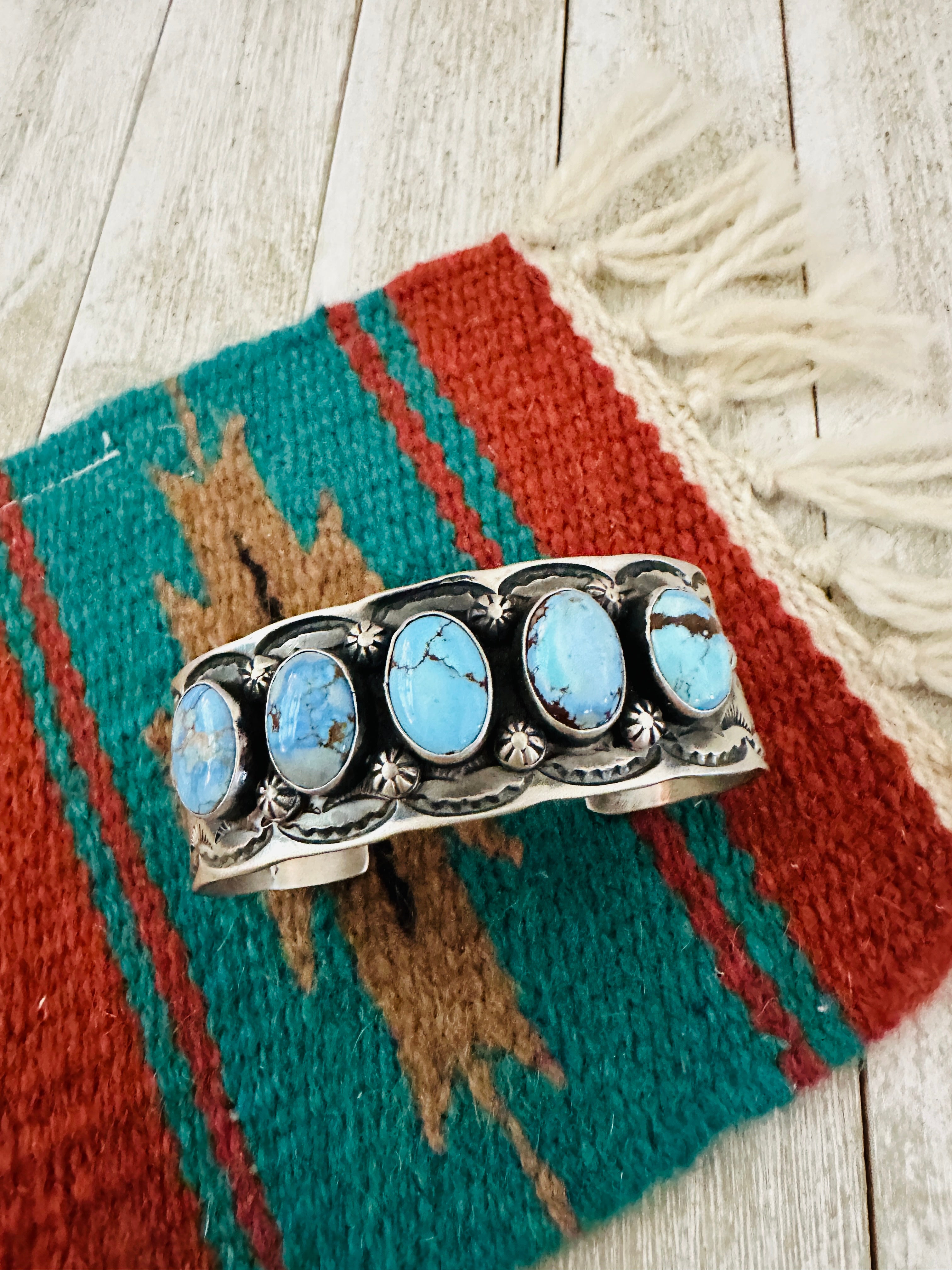 Handcrafted Sterling Silver & Golden Hills Turquoise Cuff Bracelet by Chimney Butte /