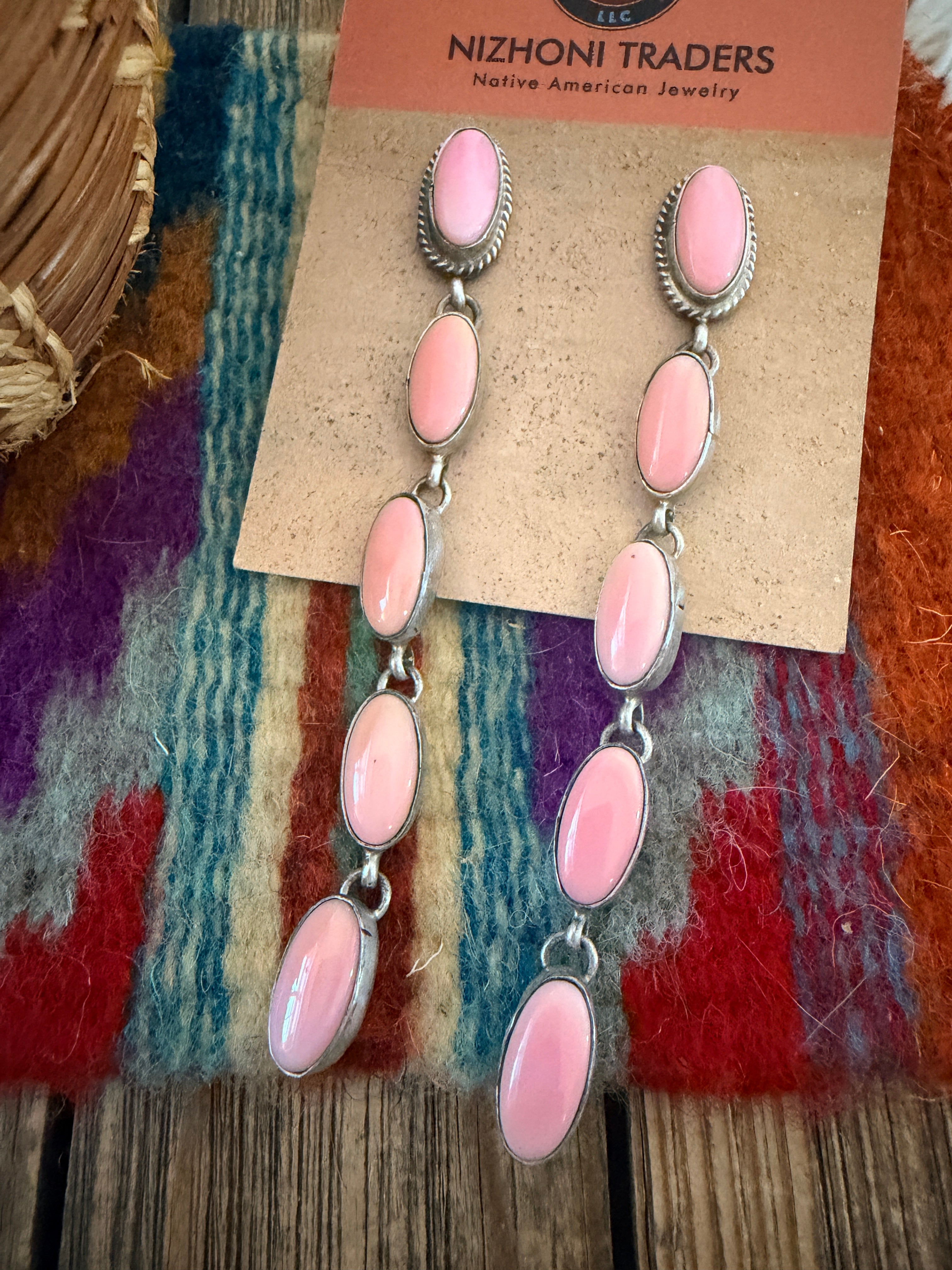 Handcrafted Queen Pink Conch & Sterling Silver Dangle Earrings by Marcella James