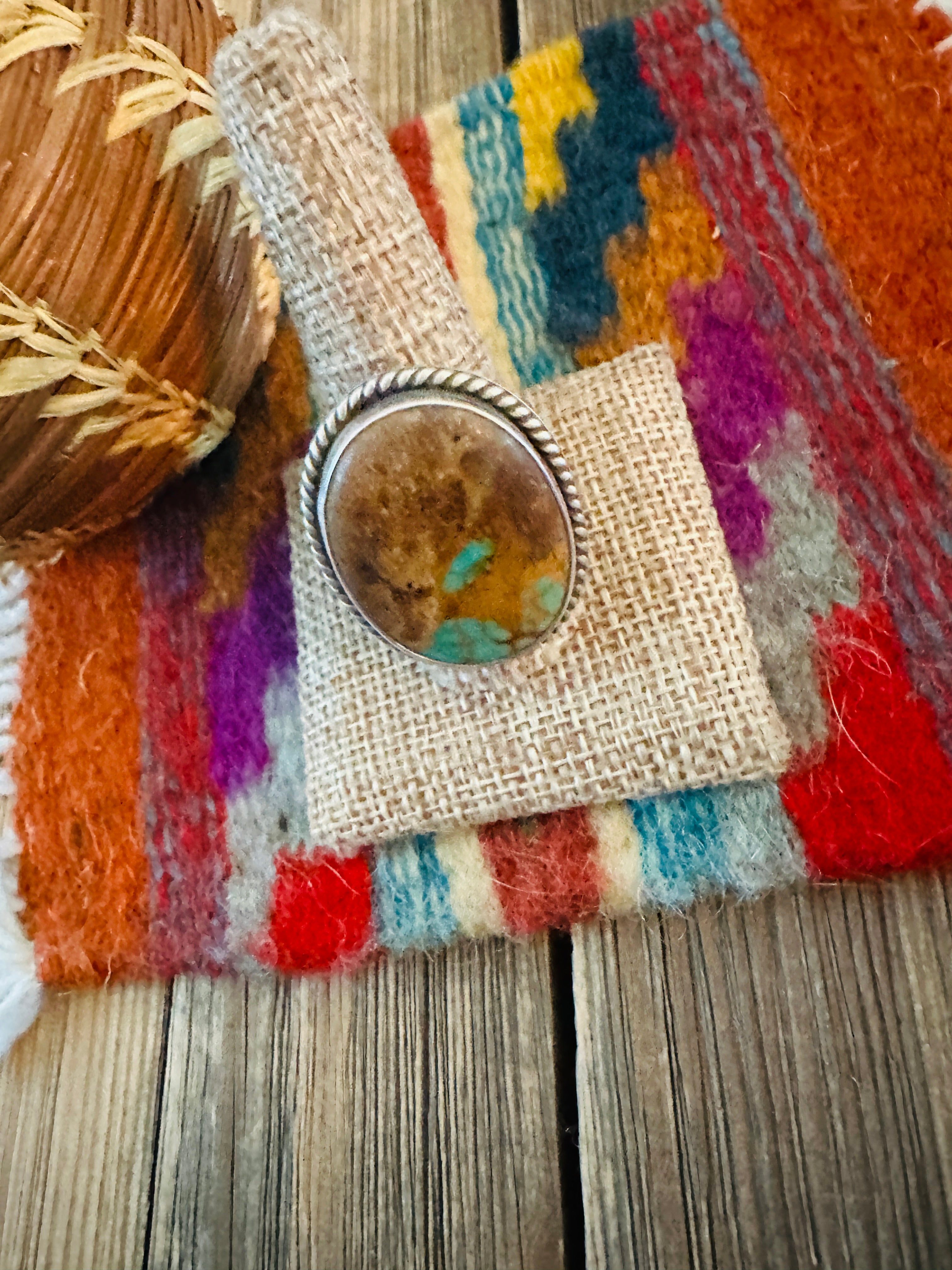 Handcrafted Turquoise & Sterling Silver Ring by Patrick Yazzie Size 11