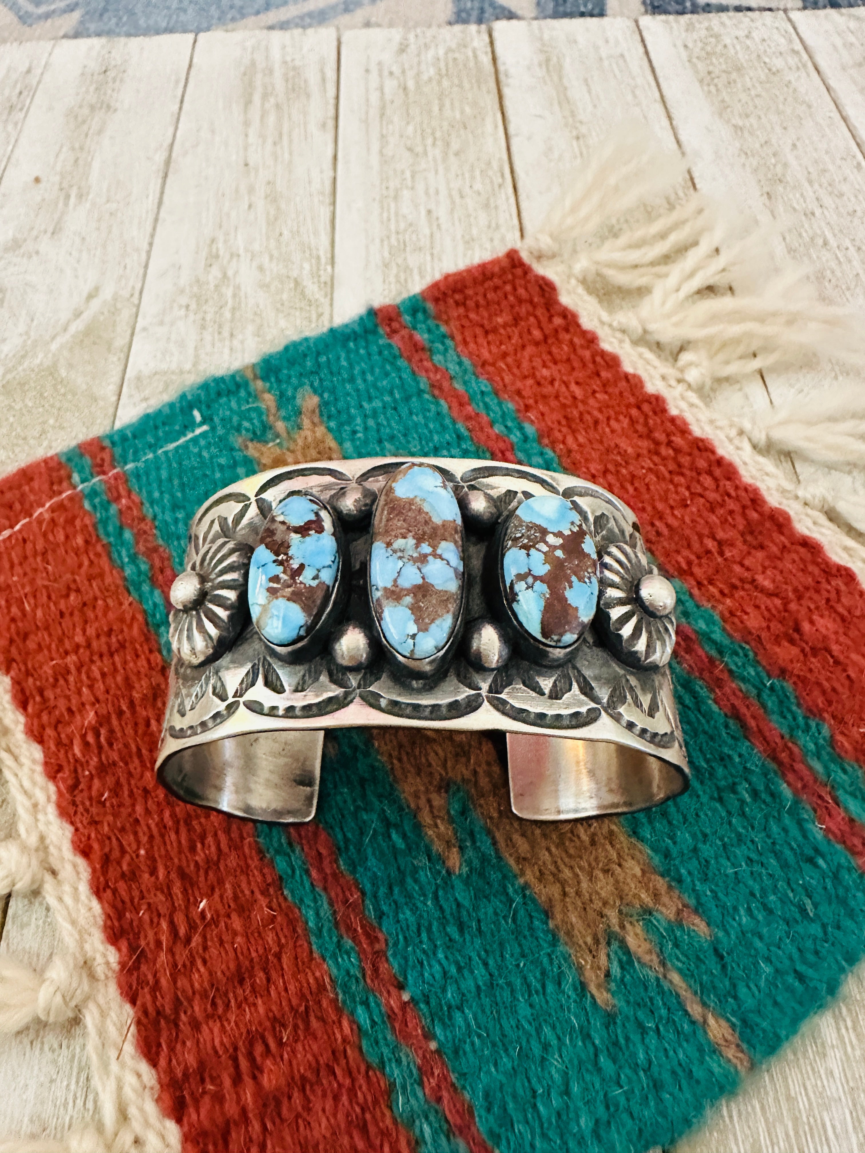 Handcrafted Sterling Silver & Golden Hills Turquoise Cuff Bracelet by Chimney Butte /