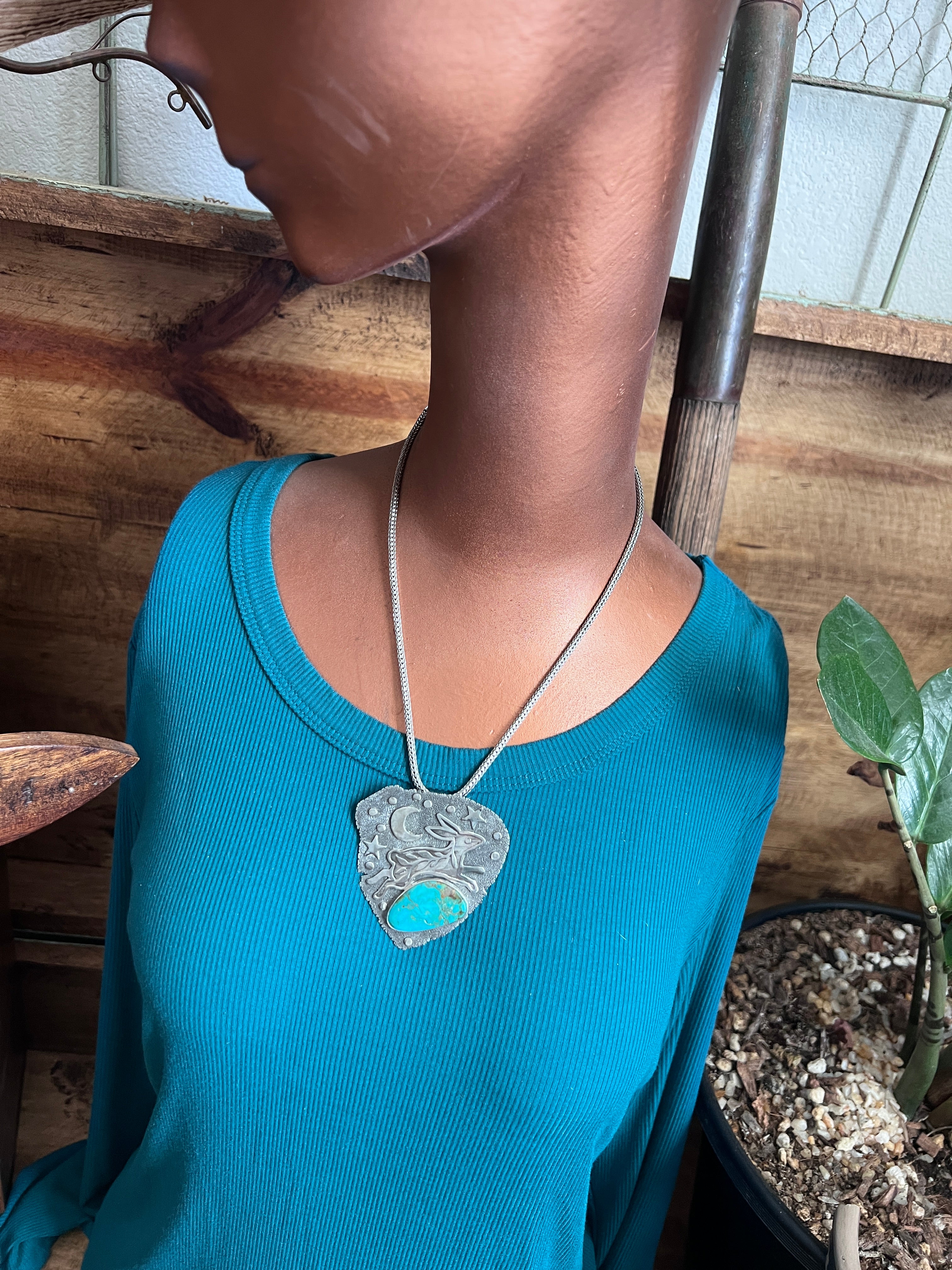 Tularosa Sterling Silver & Kingman Turquoise Celestial Rabbit Necklace