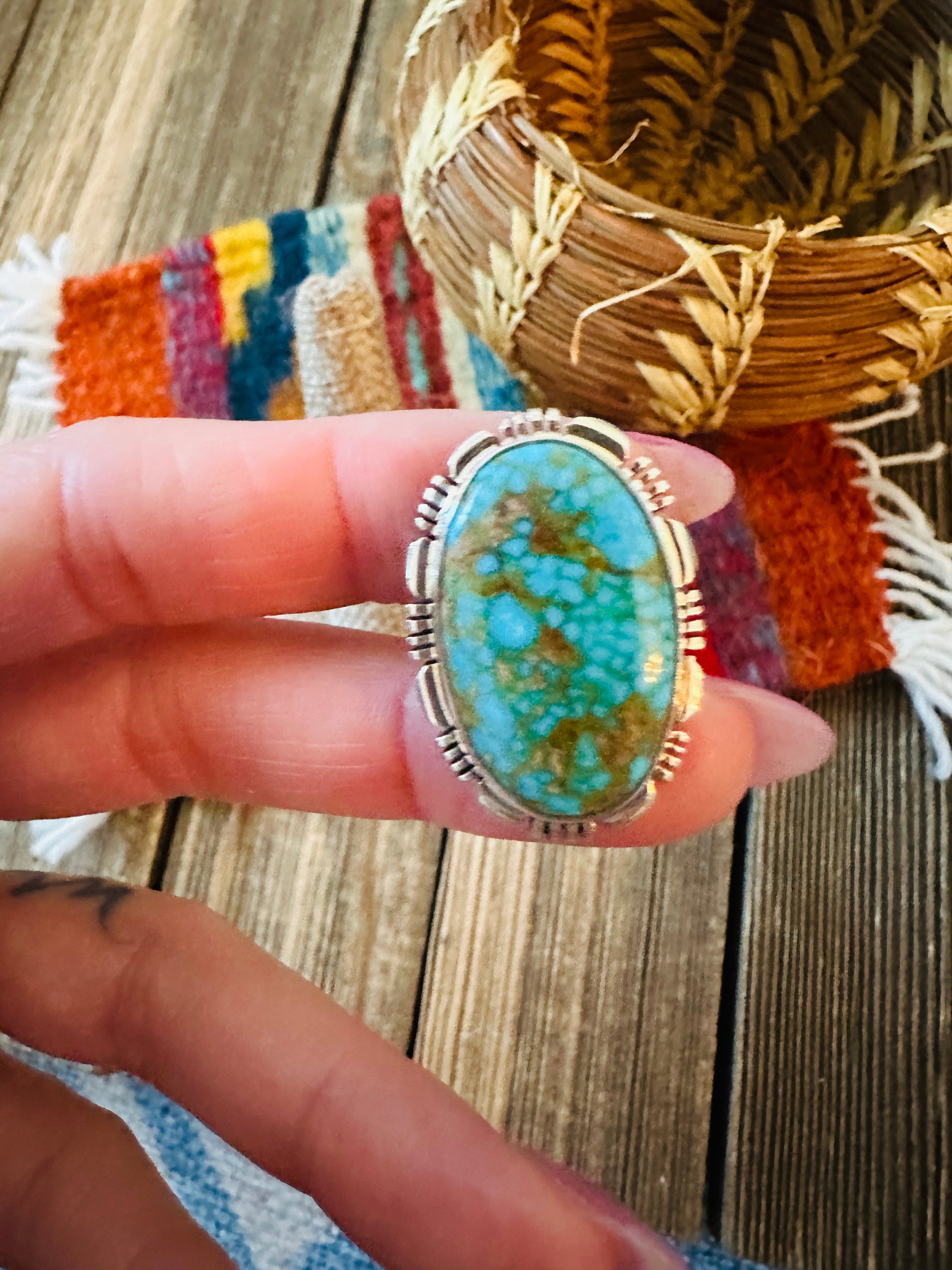 Handcrafted Sonoran Mountain Turquoise & Sterling Silver Ring size 7