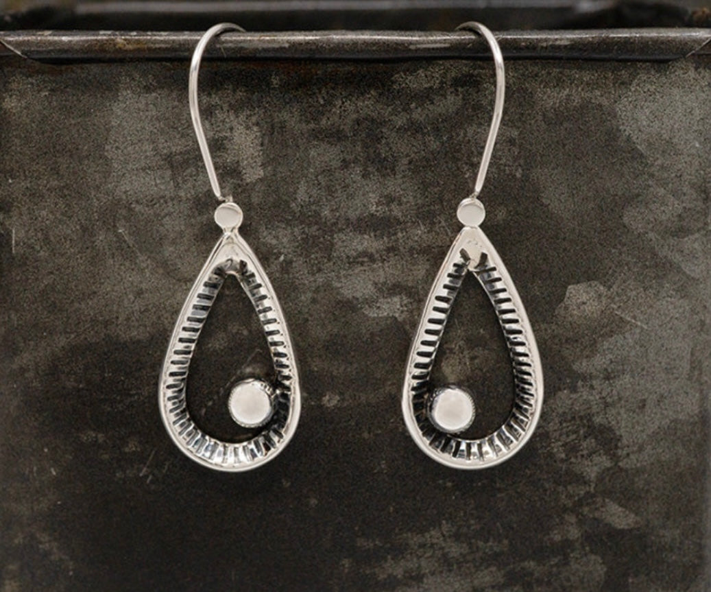 Raked Teardrop Earrings w/ Off Center Bead on Hook