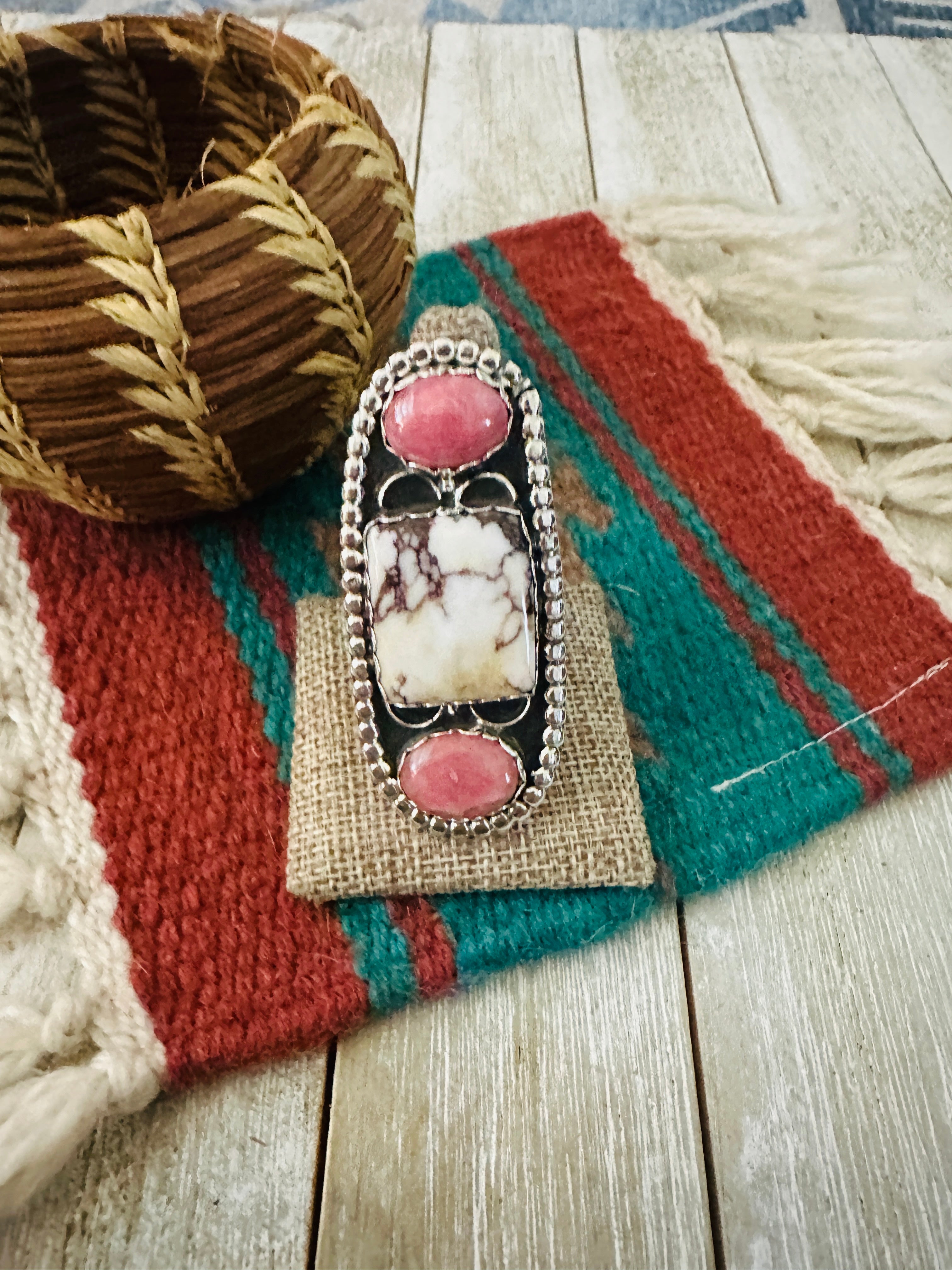 Handcrafted Wild Horse, Rhodochrosite & Sterling Silver Ring Size 10