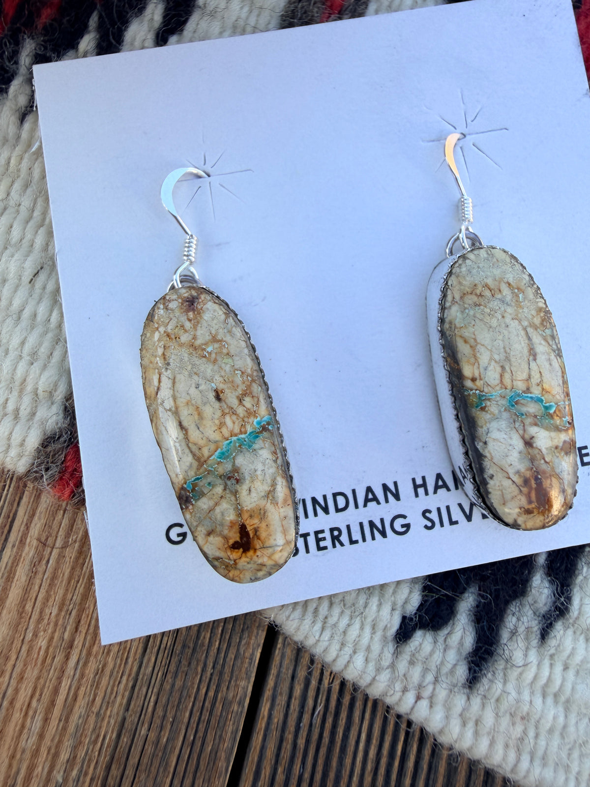 Handcrafted Ribbon Turquoise & Sterling Silver Dangle Earrings