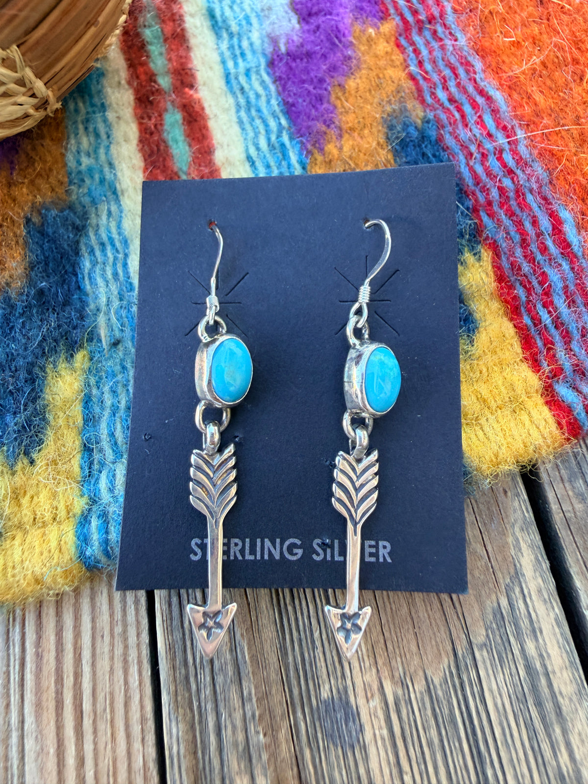 Handcrafted Sterling Silver & Turquoise Arrow Dangle Earrings by Alice Jobnson