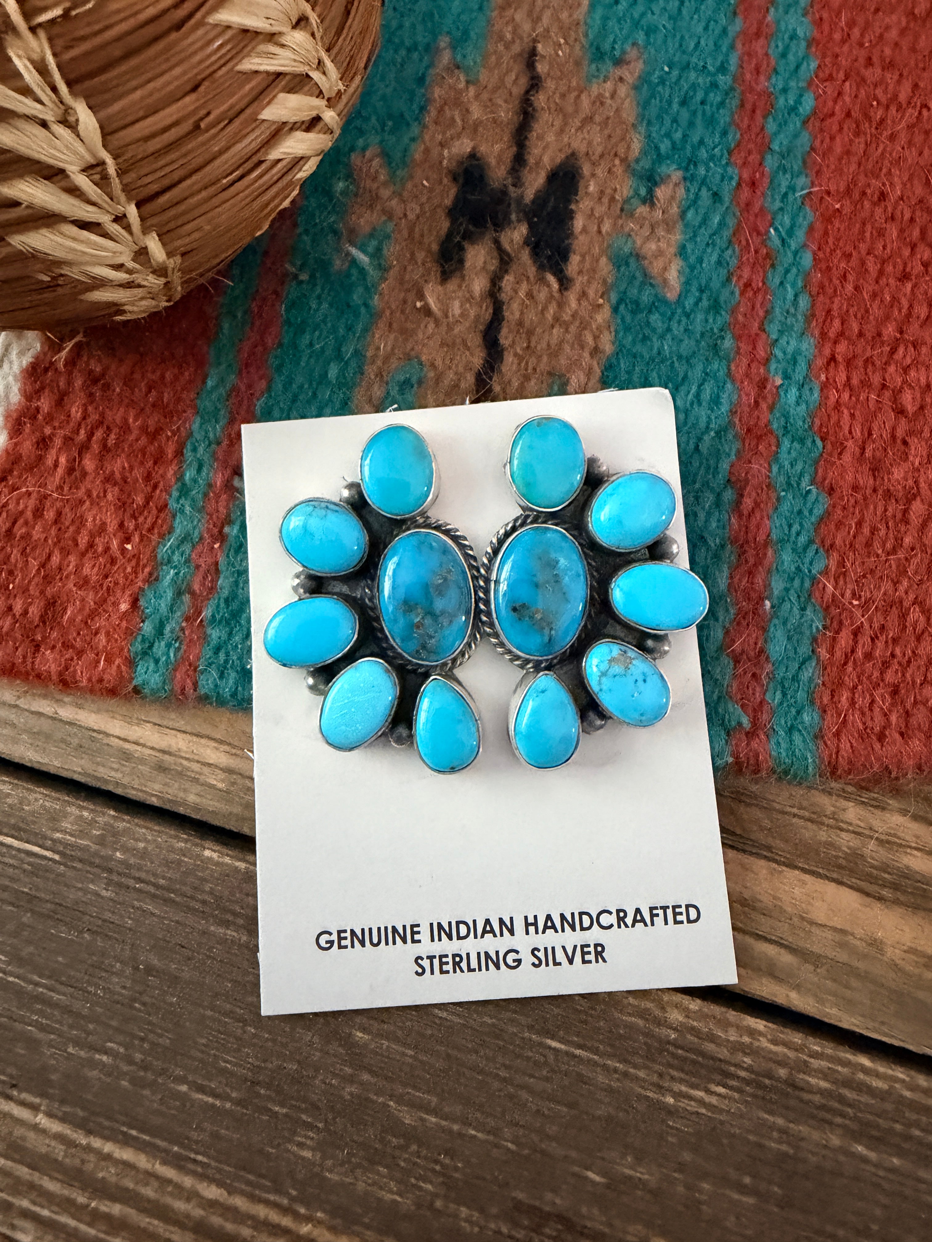 Handcrafted Turquoise & Sterling Silver Post Earrings by Letricia Largo