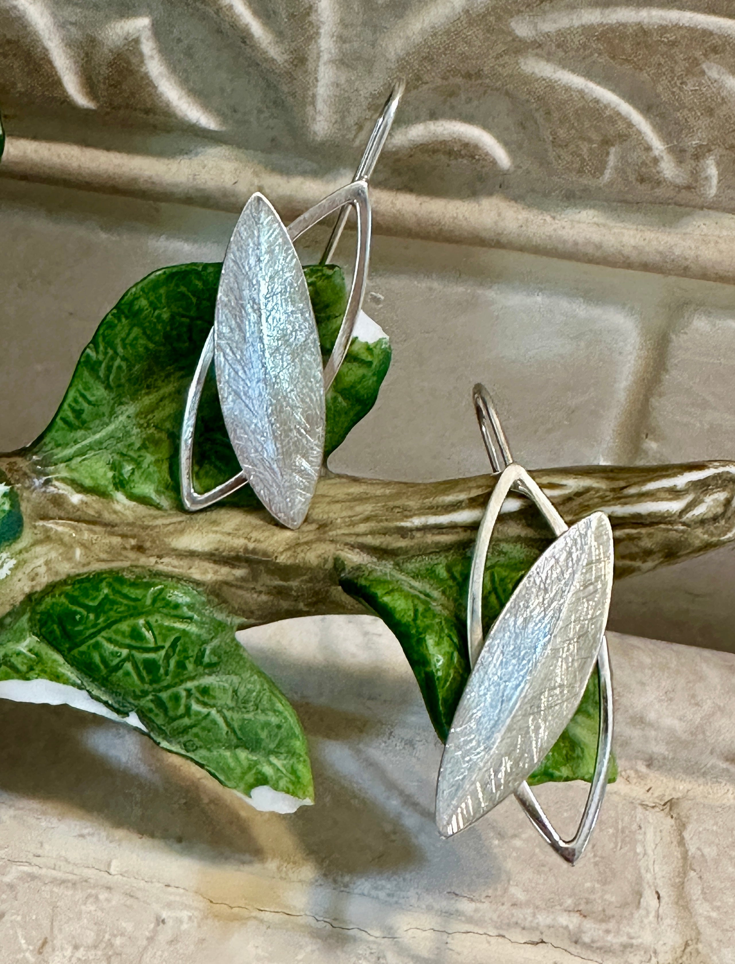 Scoured Leaf Over Wire Frame Earrings