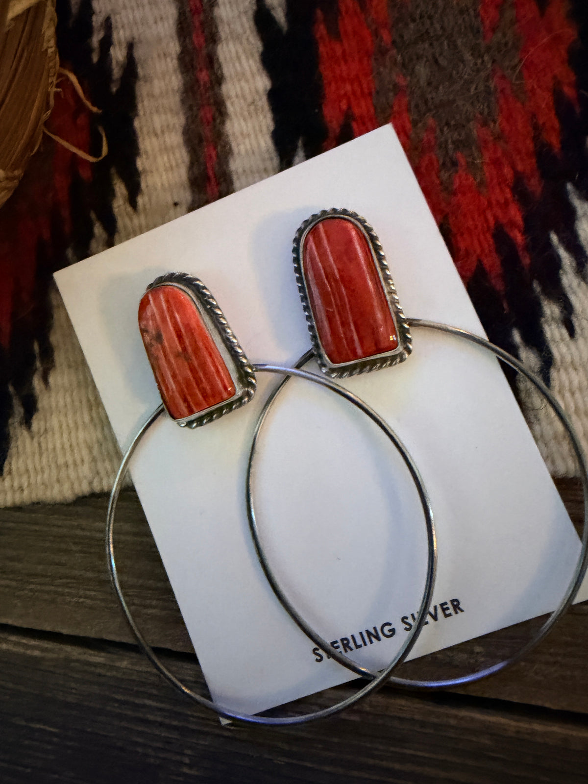 Handcrafted Orange Spiny and Sterling Silver Dangle Hoop Earrings by Elouise Kee