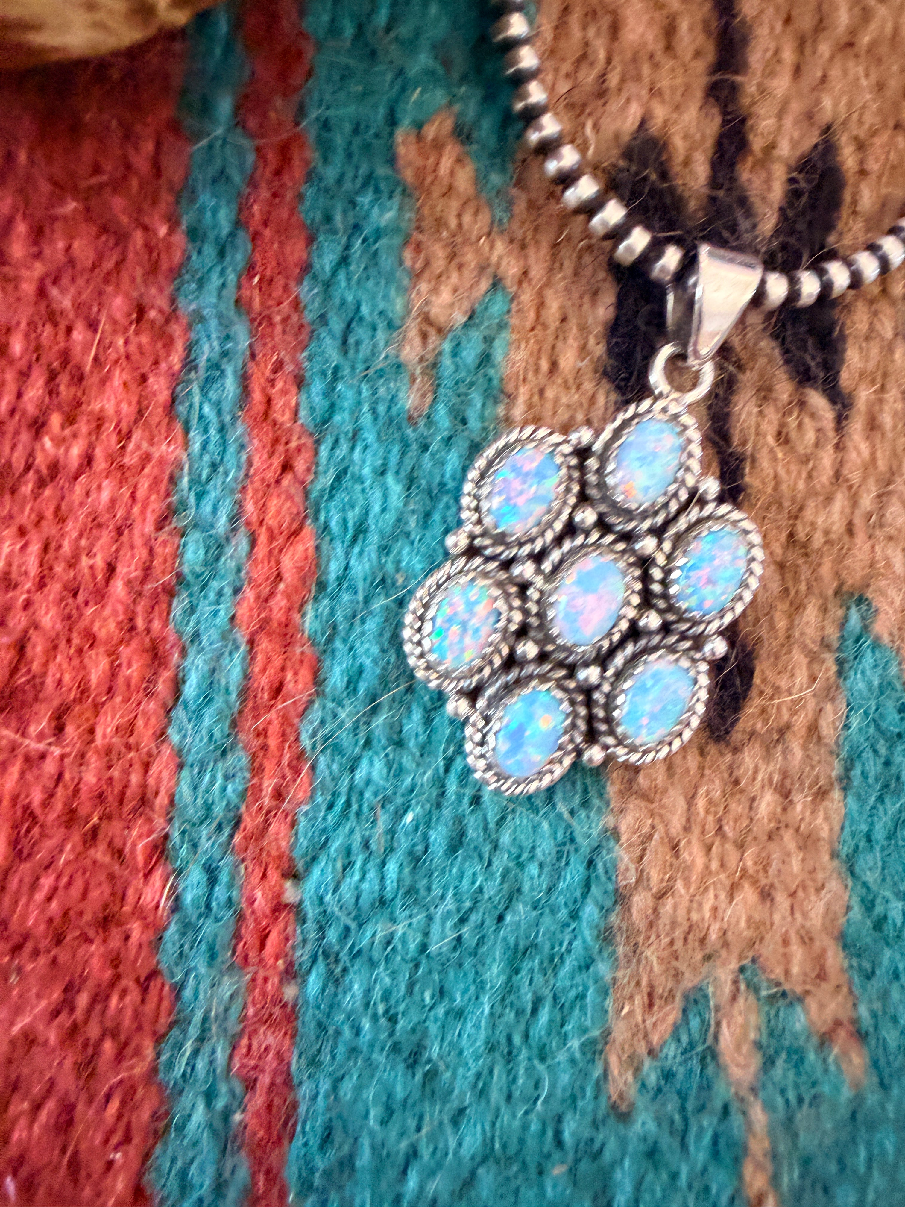 Handmade Sterling Silver & Opal Cluster Pendant Signed Nizhoni