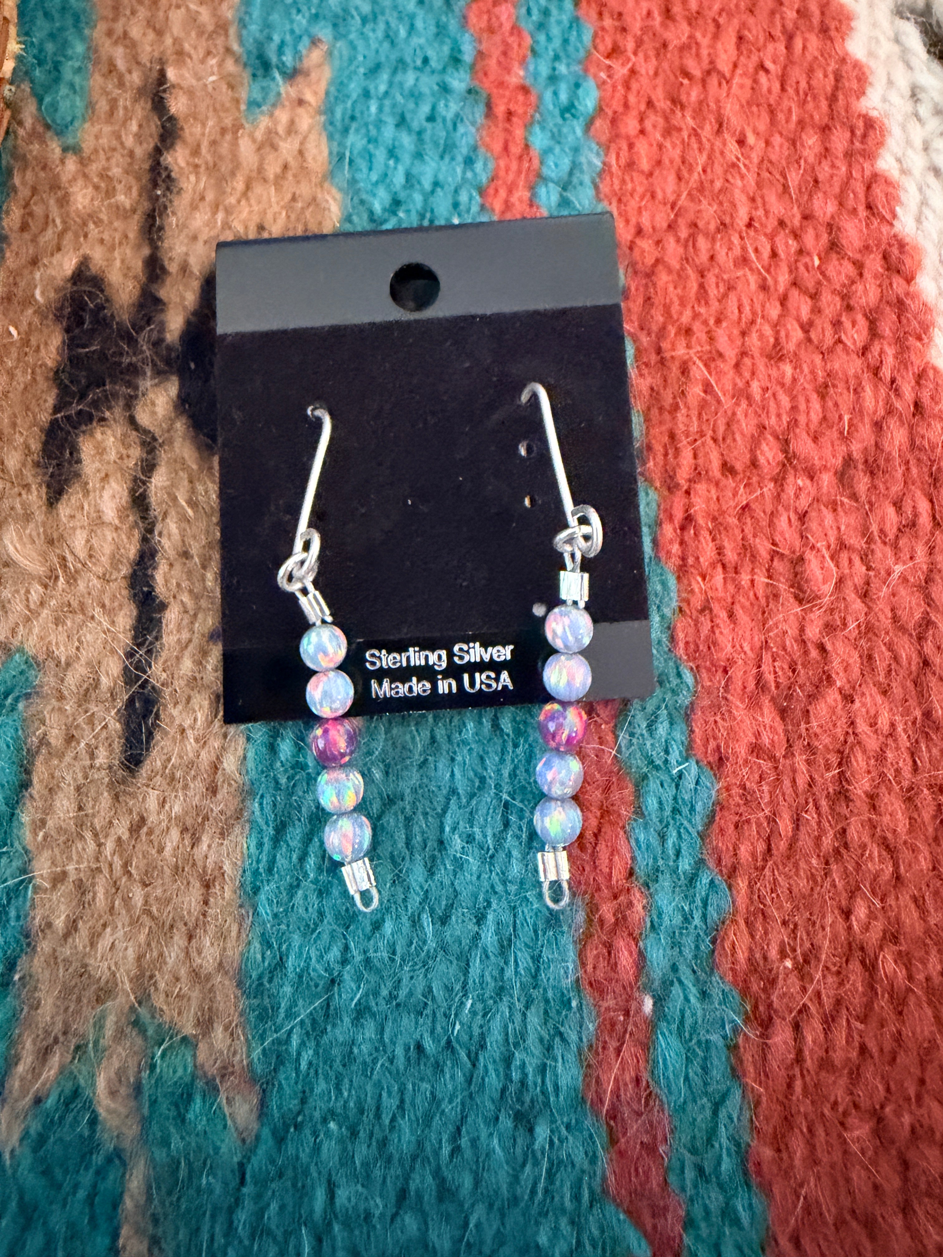Handmade Sterling Silver and Fire Opal Beaded Dangle Earrings