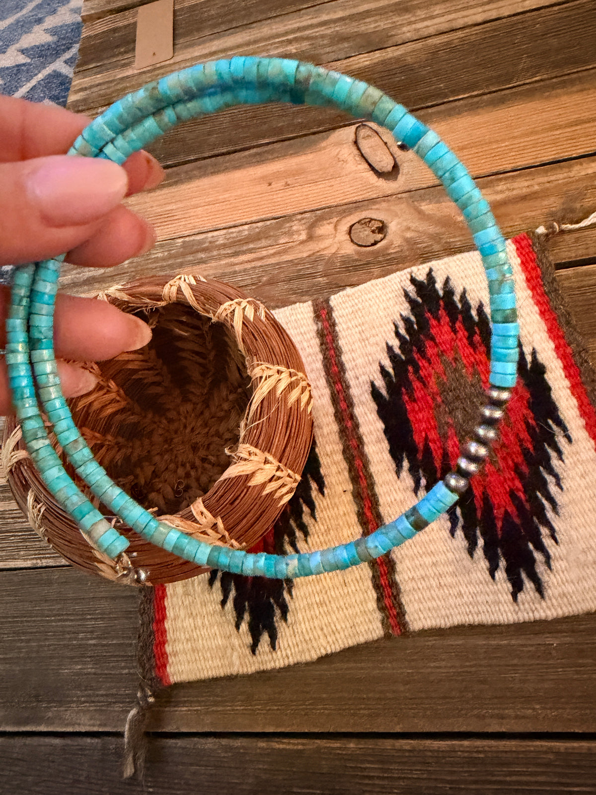 Handcrafted Turquoise & Sterling Silver Beaded Wrap Choker Necklace