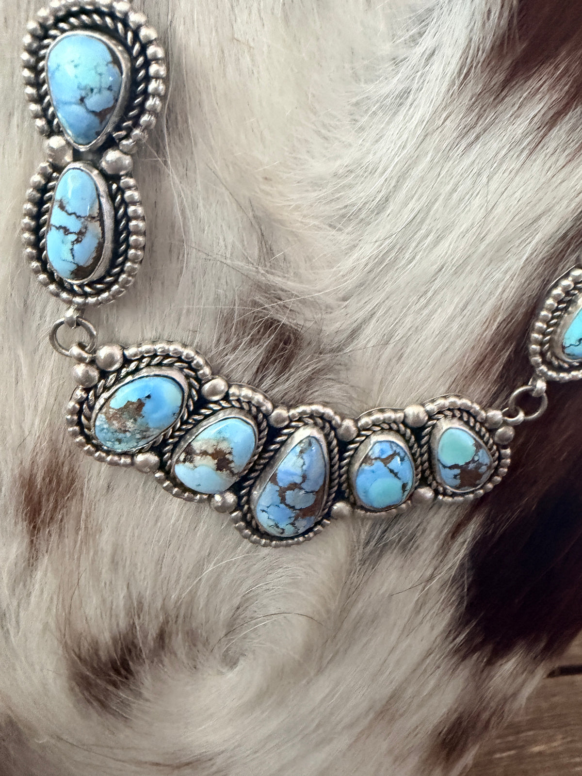 Handcrafted Golden Hills Turquoise & Sterling Silver Necklace and Earring Set by Fred Francis