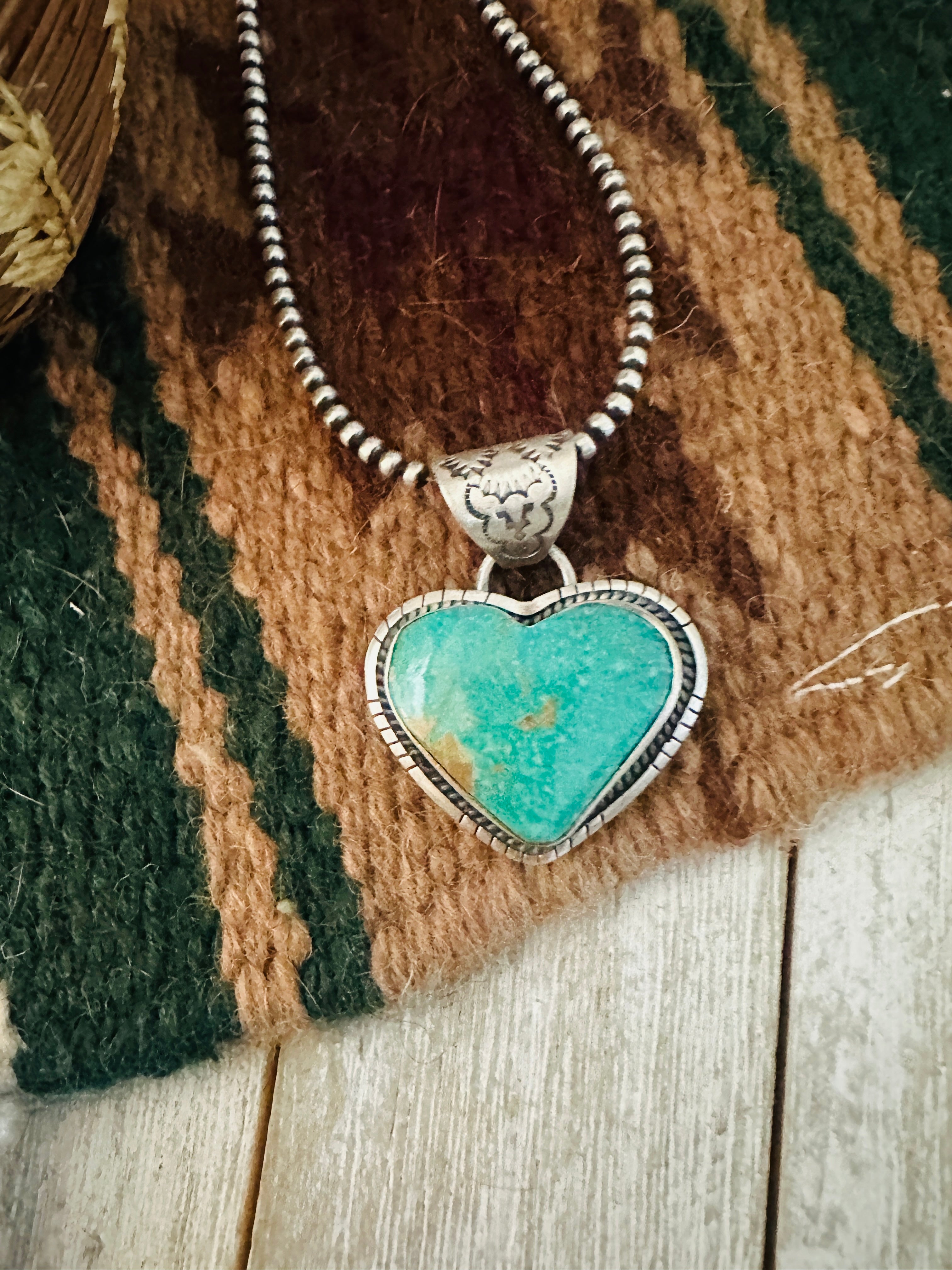 Handmade Turquoise & Sterling Silver Heart Pendant