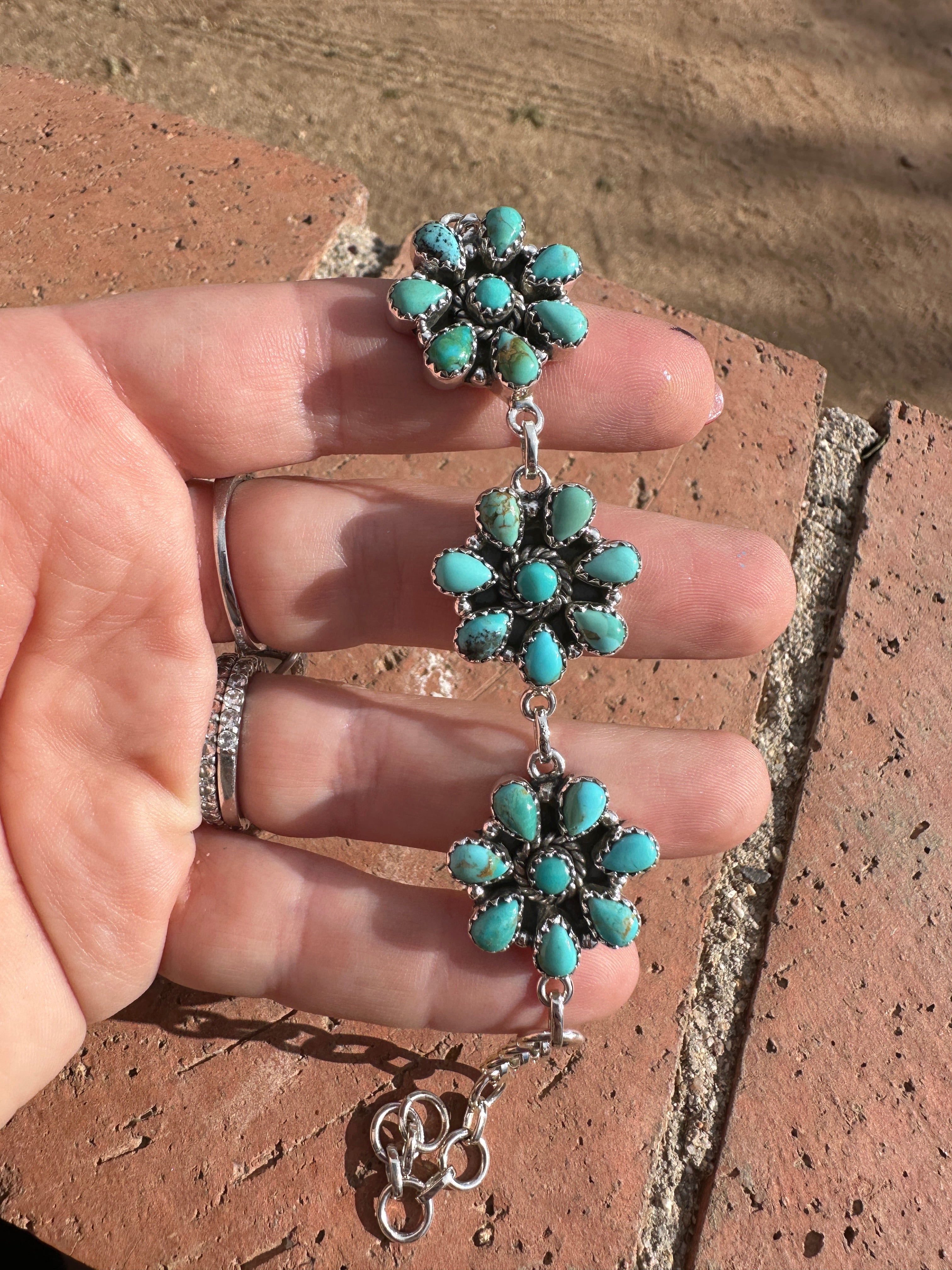 Cassidy Collection Handmade Sterling Silver Turquoise Cluster Bracelet Signed Nizhoni