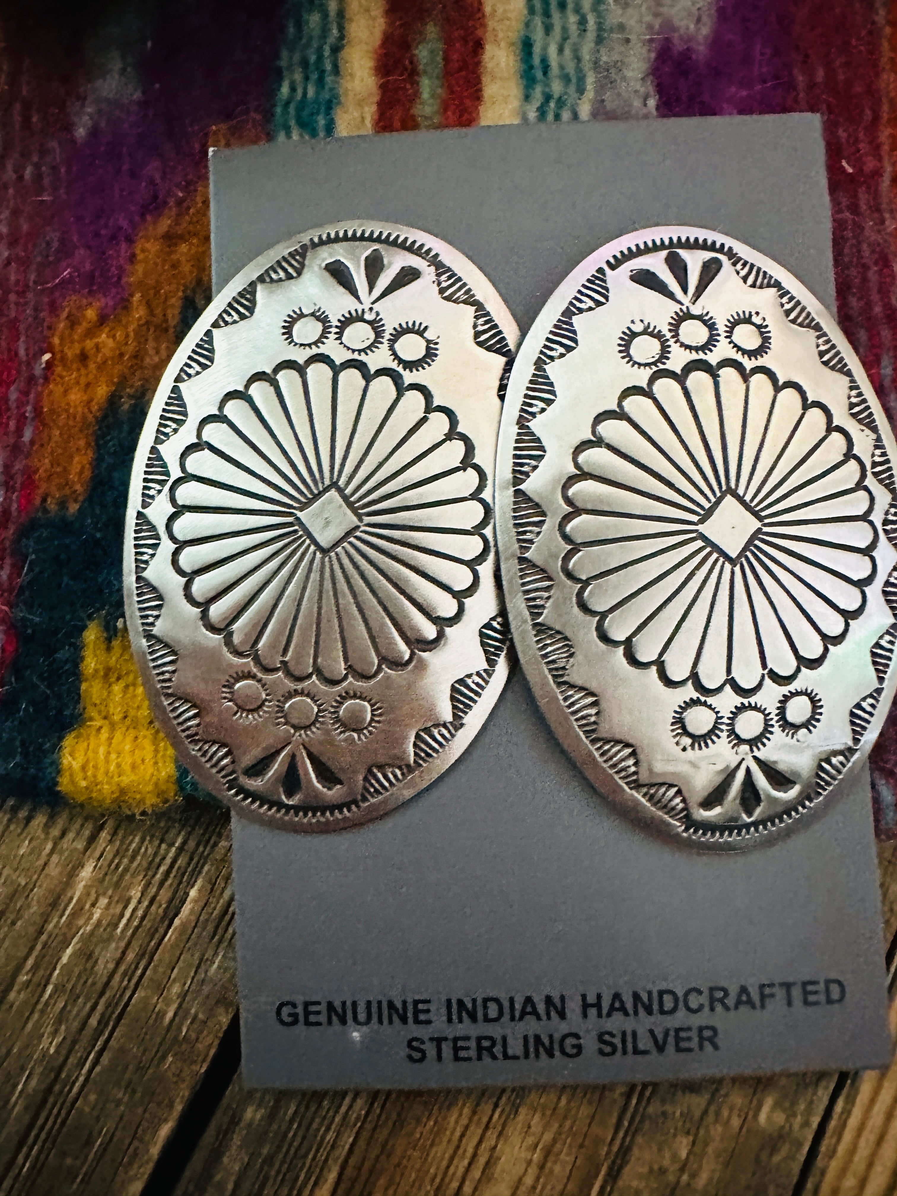 Handcrafted Sterling Silver Concho Post Earrings by Leander Tahe