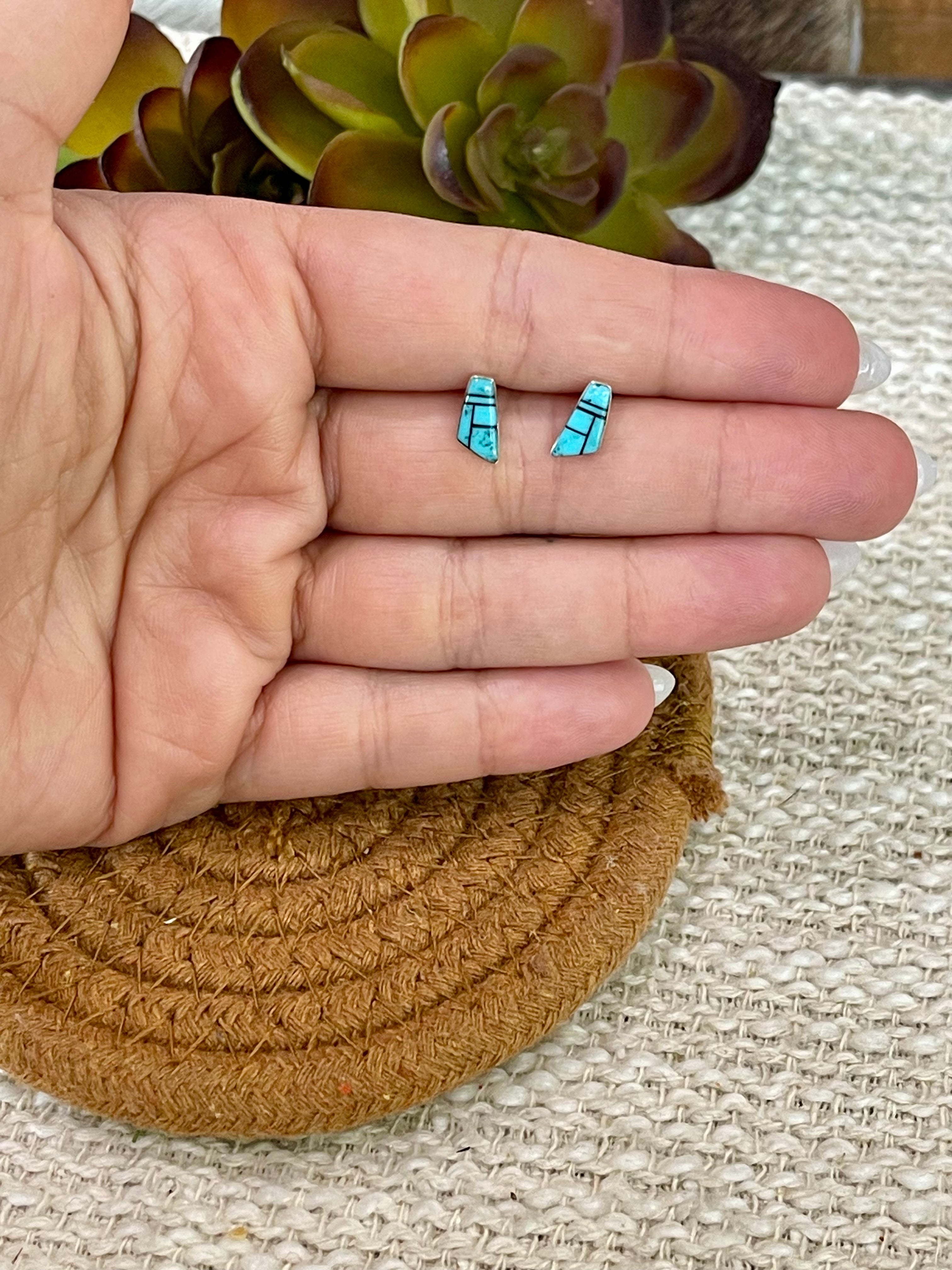Gorgeous Handmade Sterling Silver & Turquoise Inlay Post Earrings