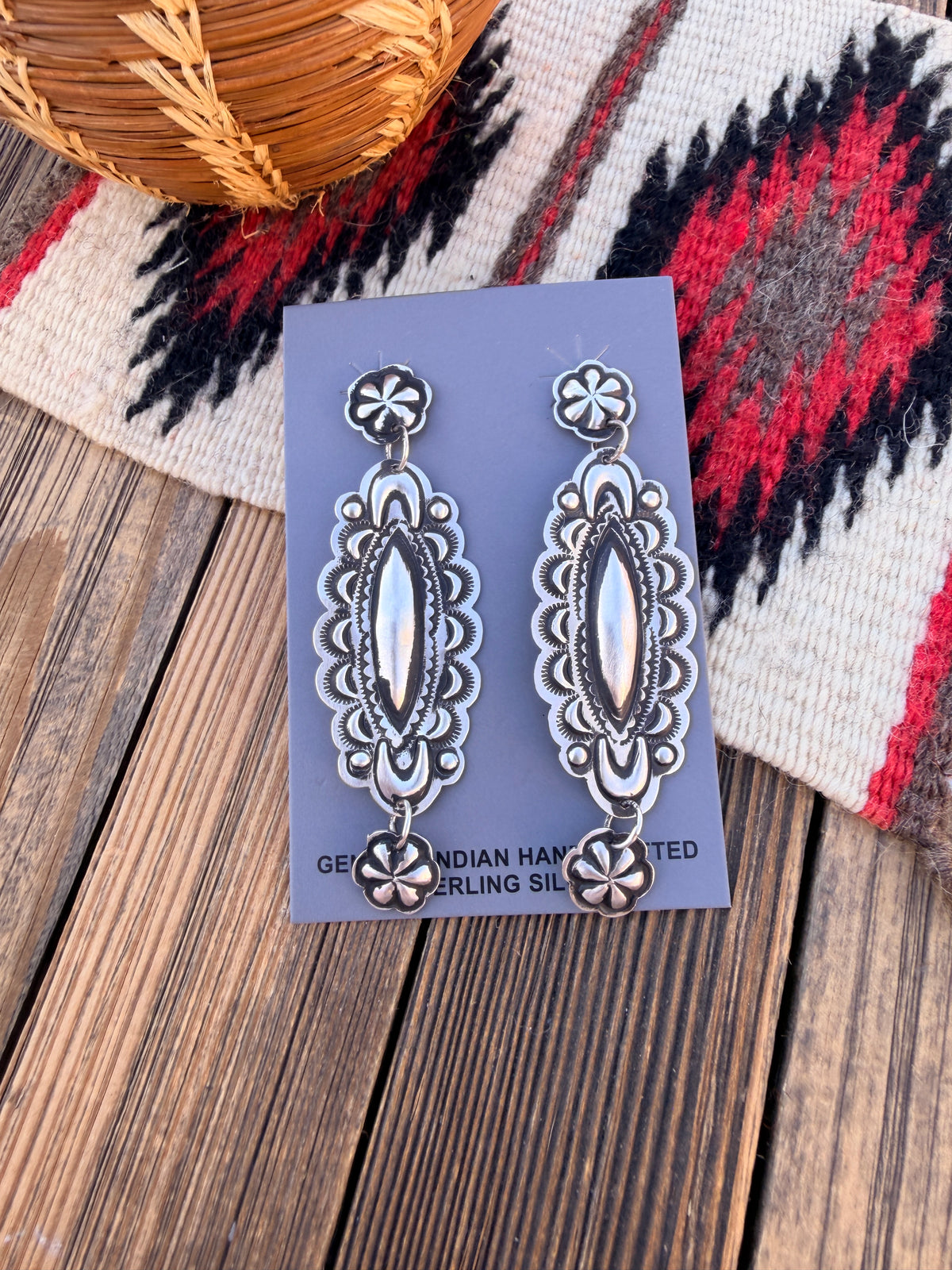 Handcrafted Sterling Silver Concho Dangle Earrings by Leander Tahe