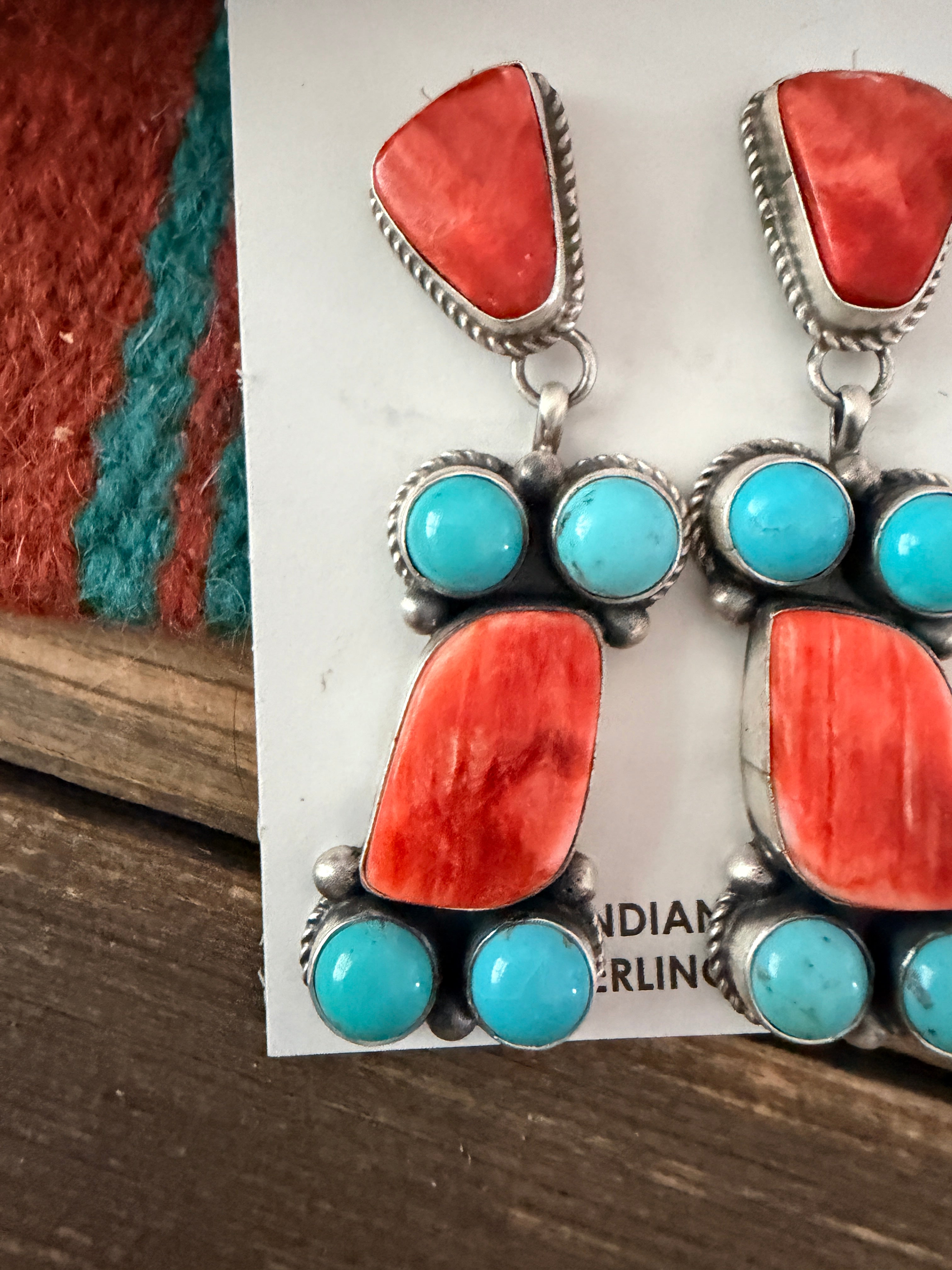 Handcrafted Sterling Silver, Turquoise & Spiny Oyster Dangle Earrings
