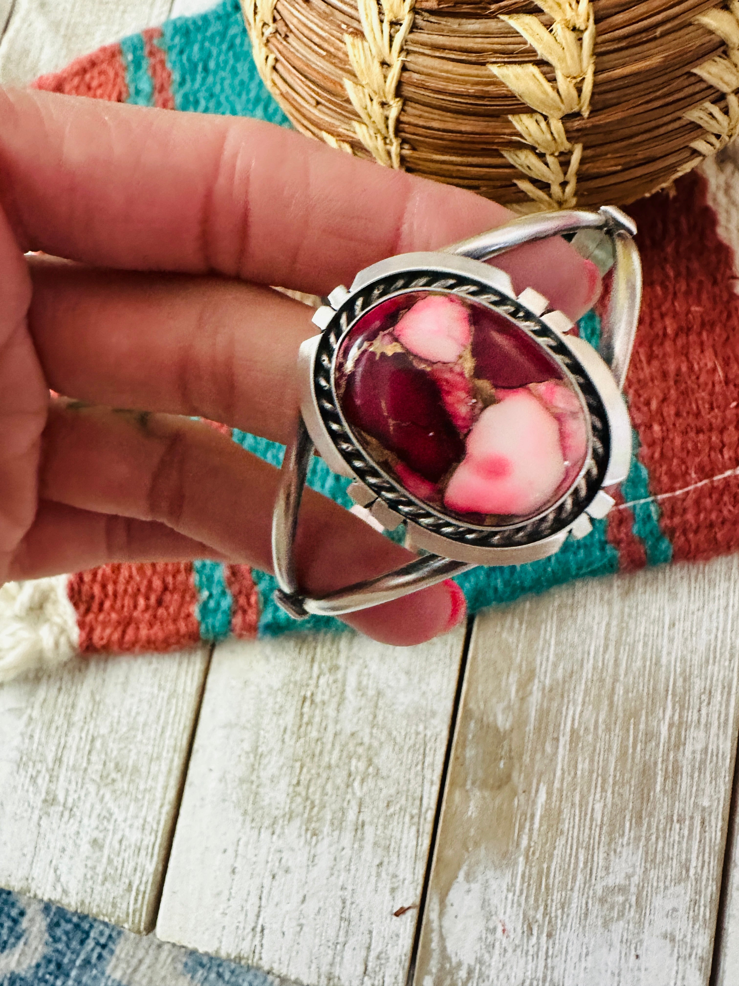 Handcrafted Sterling Silver & Rose Dahlia Cuff Bracelet