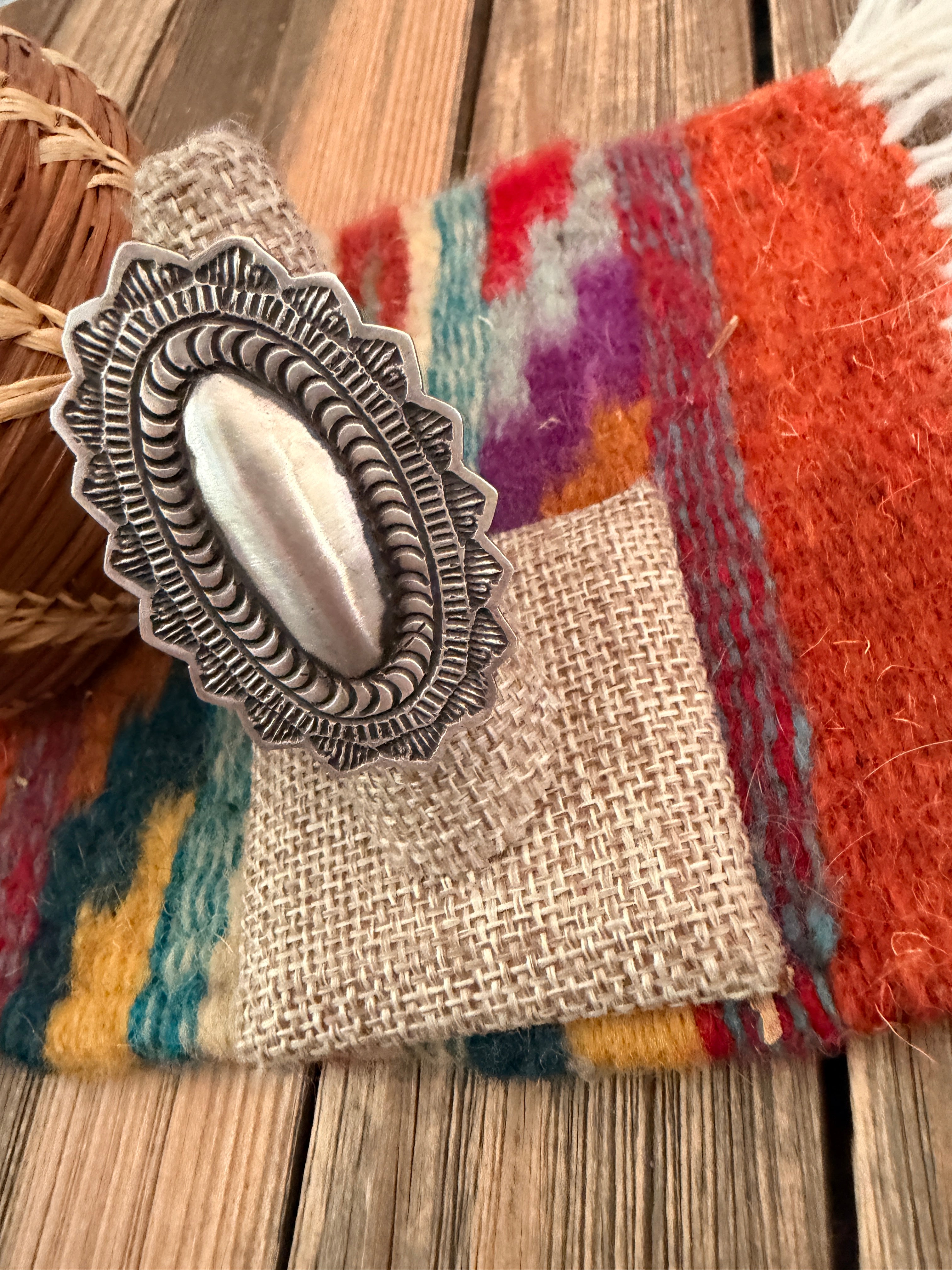 Handcrafted Sterling Silver Adjustable Concho Ring by Leander Tahe