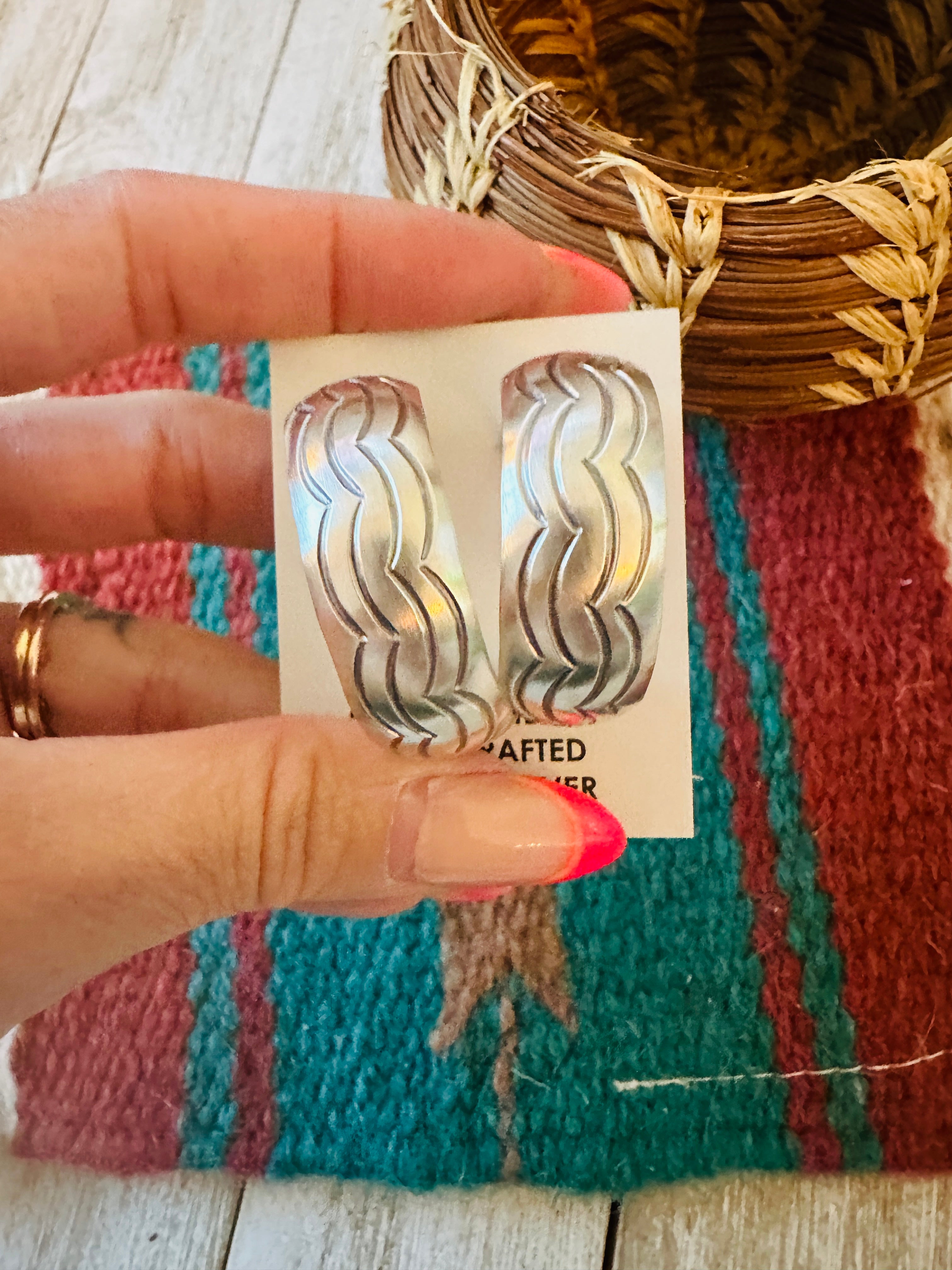 Hand Stamped Sterling Silver Hoop Earrings