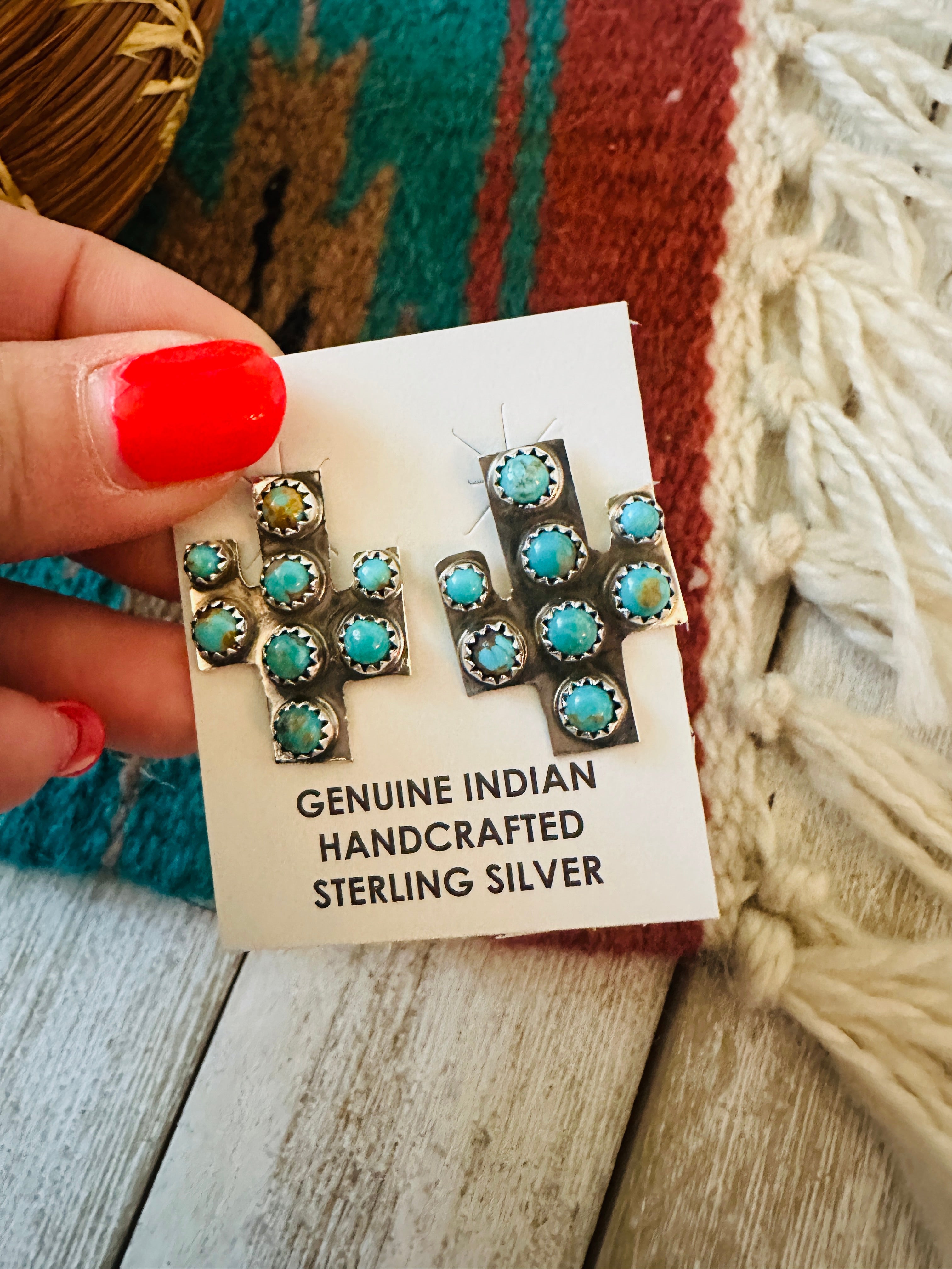 Handcrafted Sterling Silver & Turquoise Cactus Post Earrings