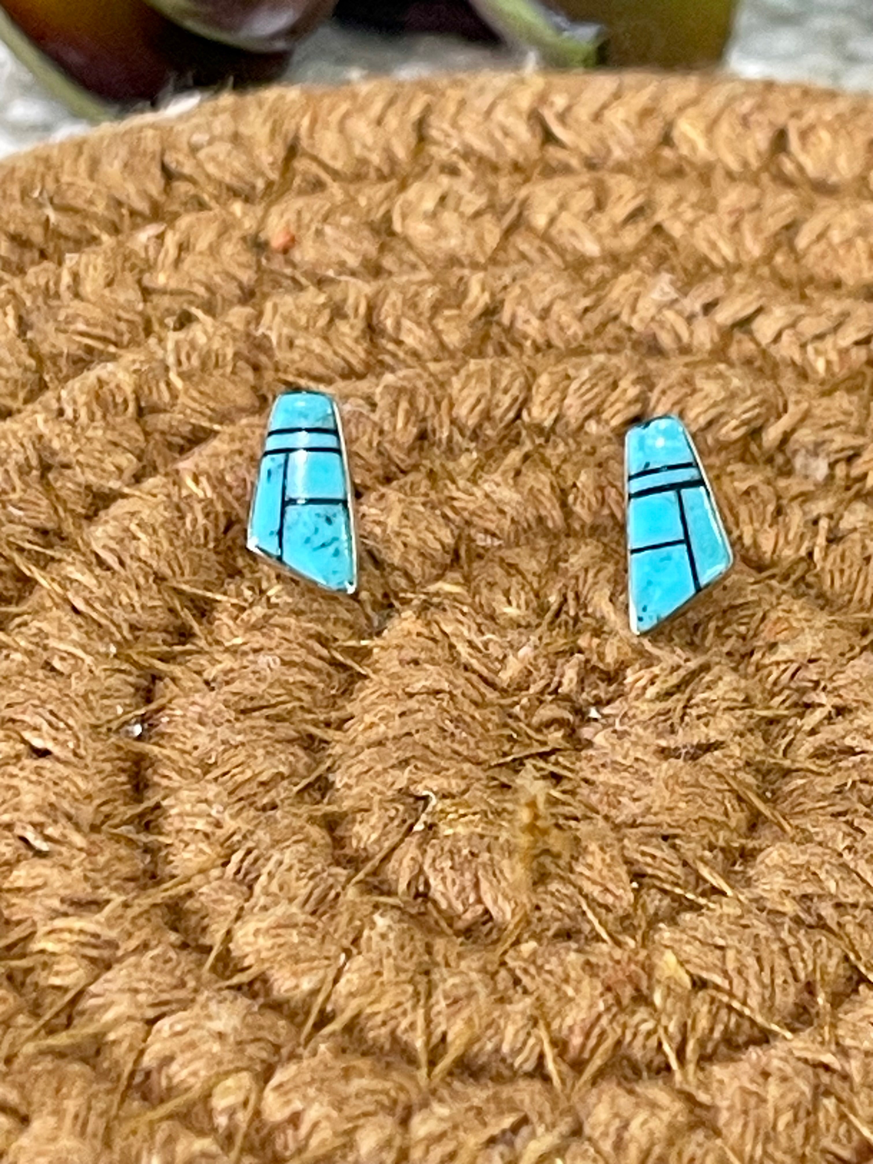 Gorgeous Handmade Sterling Silver & Turquoise Inlay Post Earrings