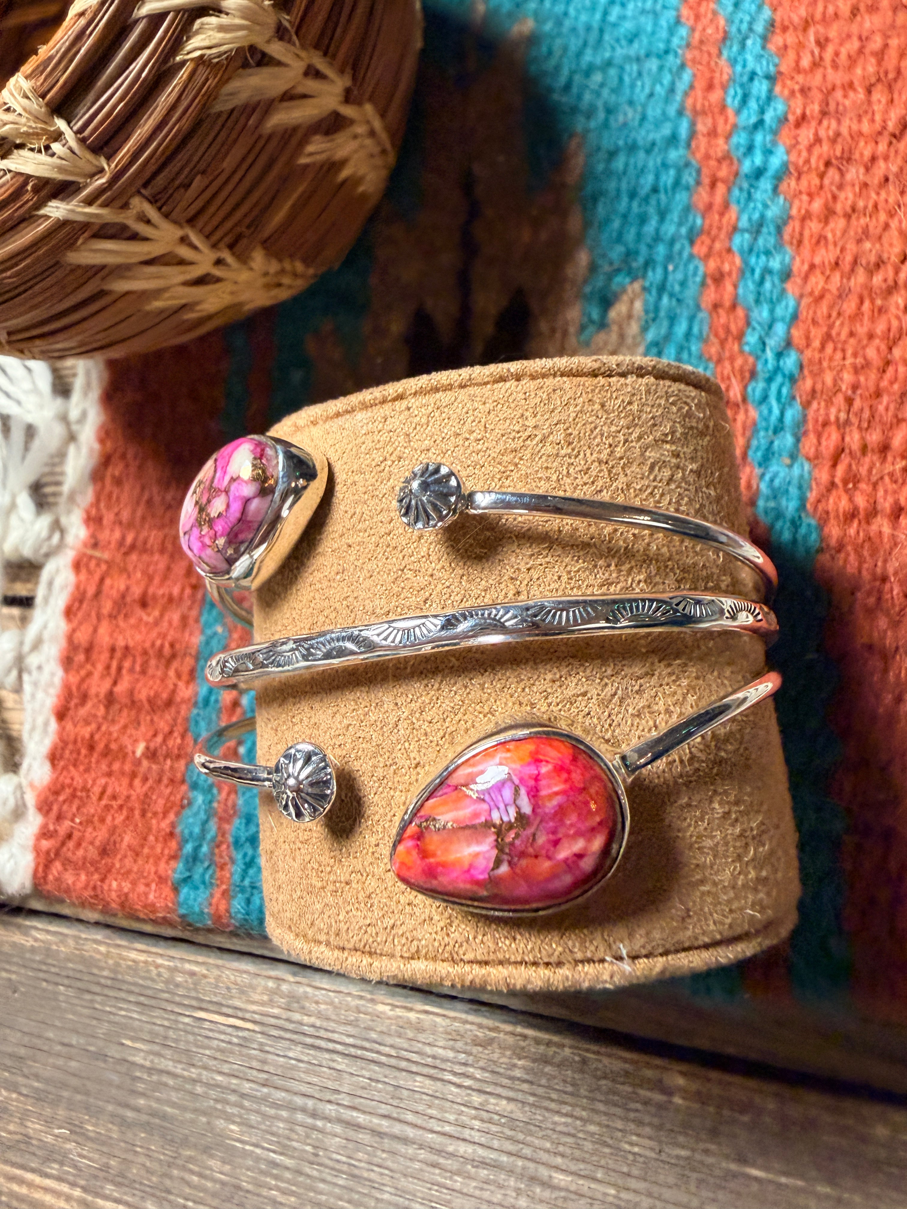 Handcrafted Sterling Silver & Pink Mojave Cuff Bracelet