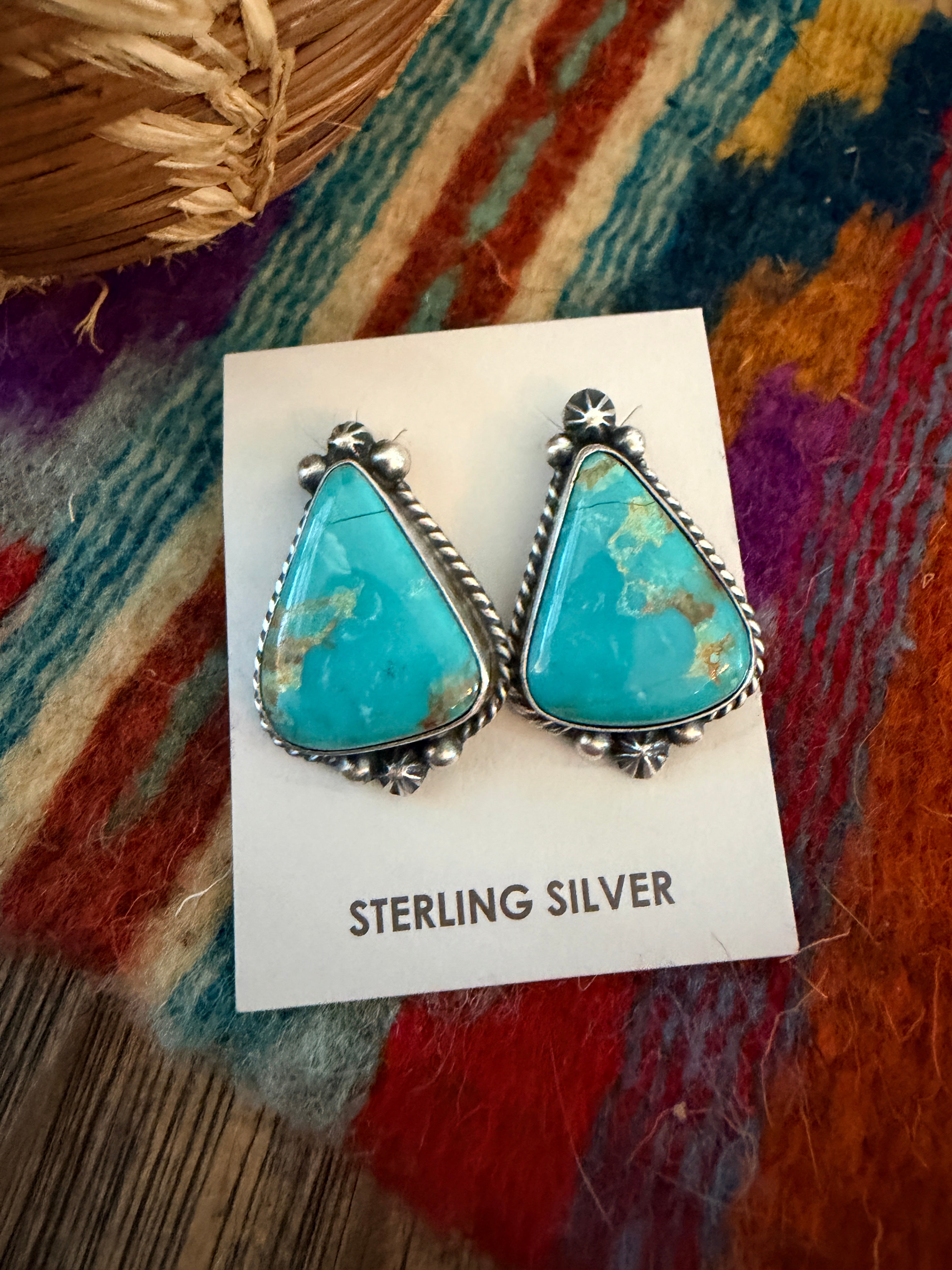 Handcrafted Turquoise & Sterling Silver Post Earrings