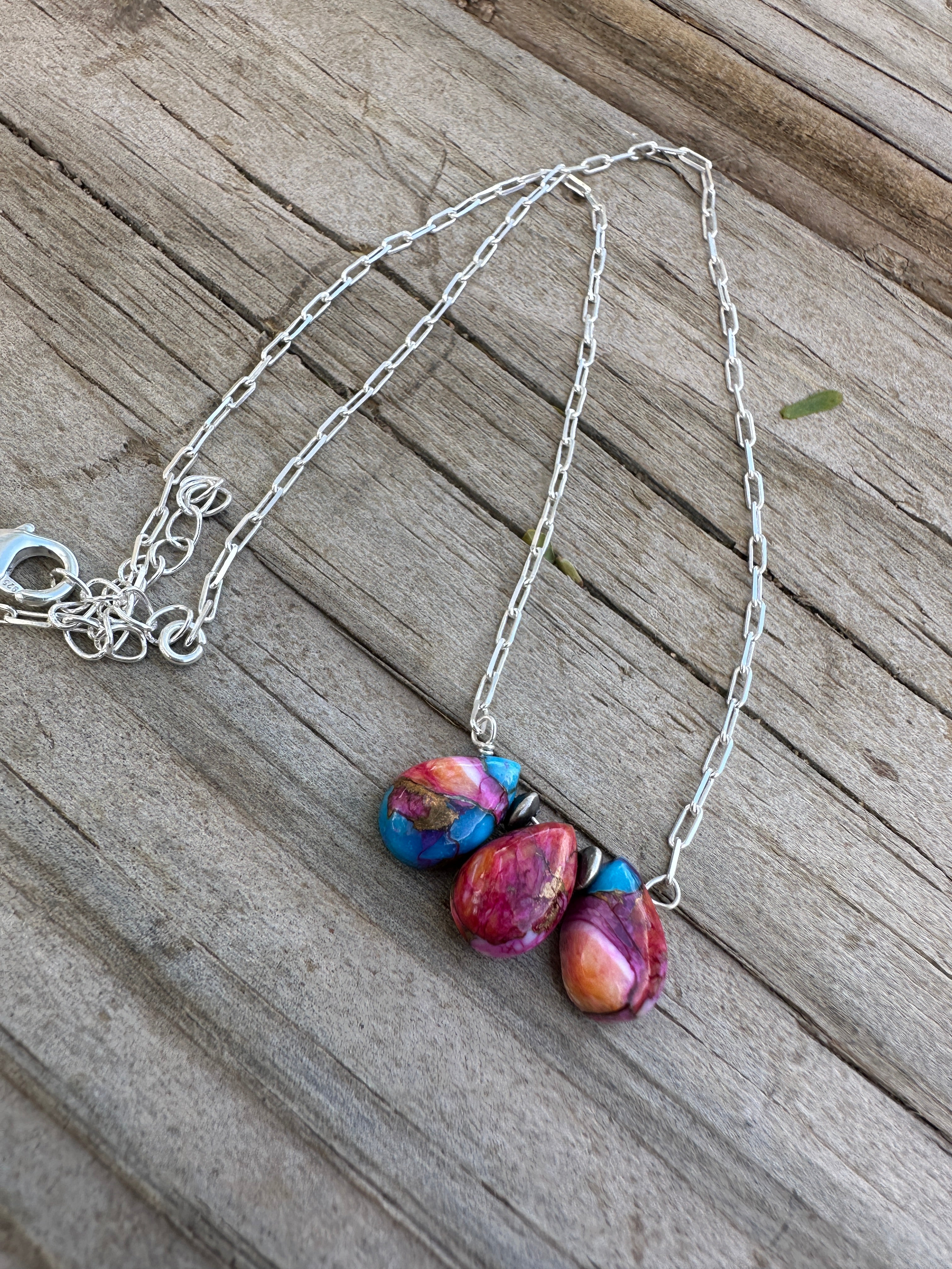 Tiny Dancer Handmade Sterling Silver & Pink Dream Mojave 3 Stone Necklace