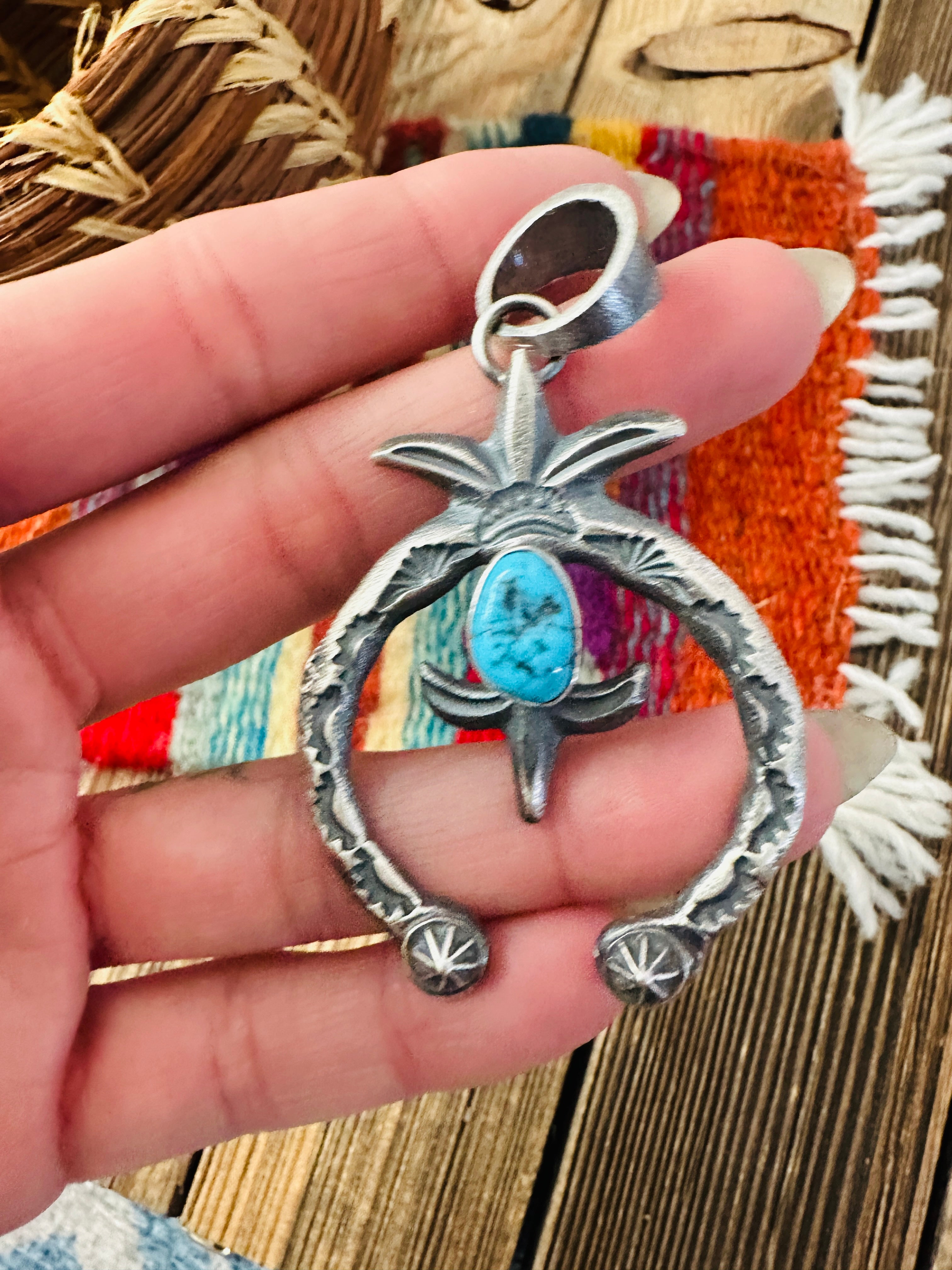 Handcrafted Sterling Silver & Kingman Turquoise Naja Pendant by Kevin Billah