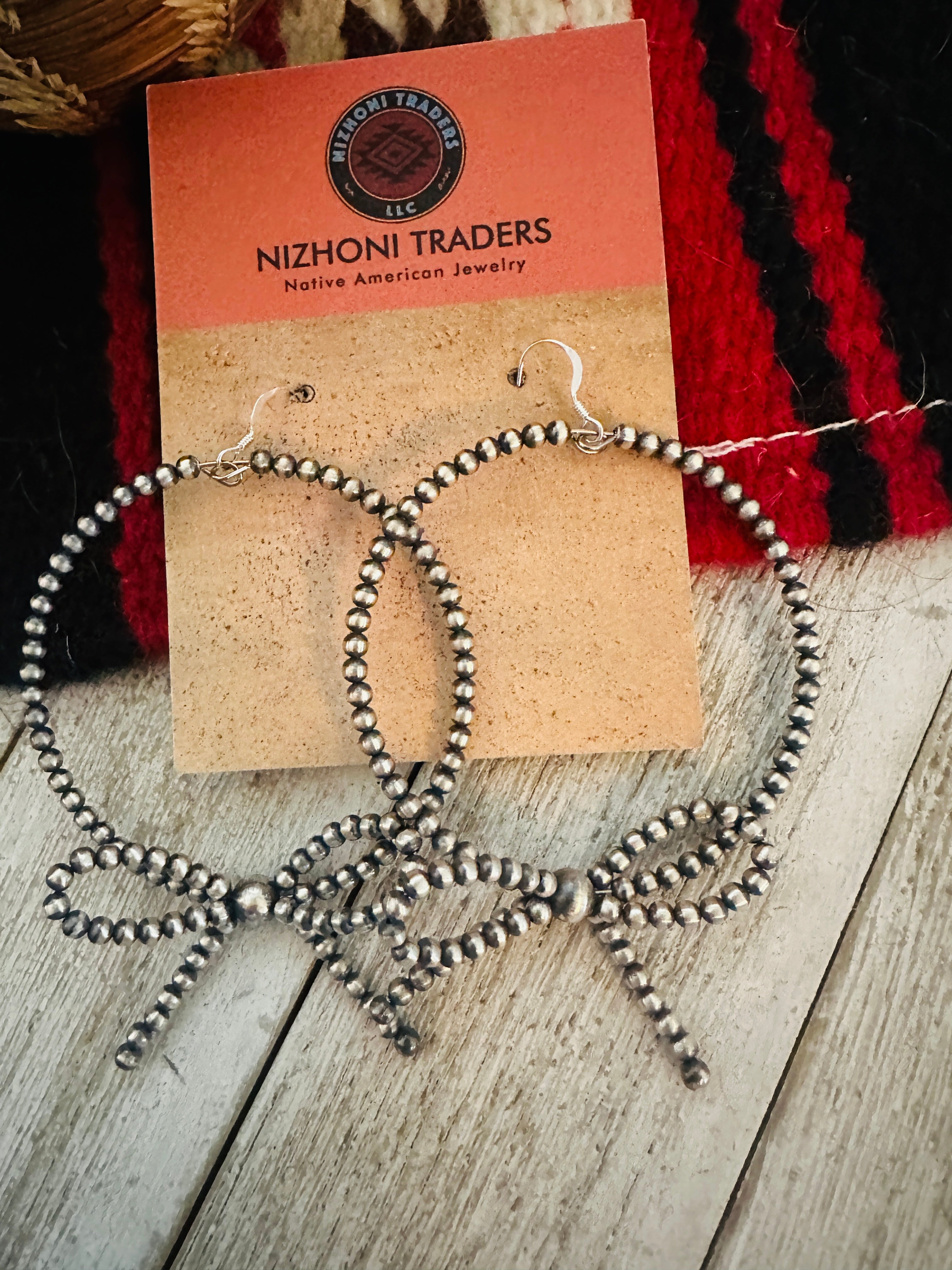 Handcrafted 3mm Sterling Silver Pearl Beaded Bow Dangle Hoop Earrings