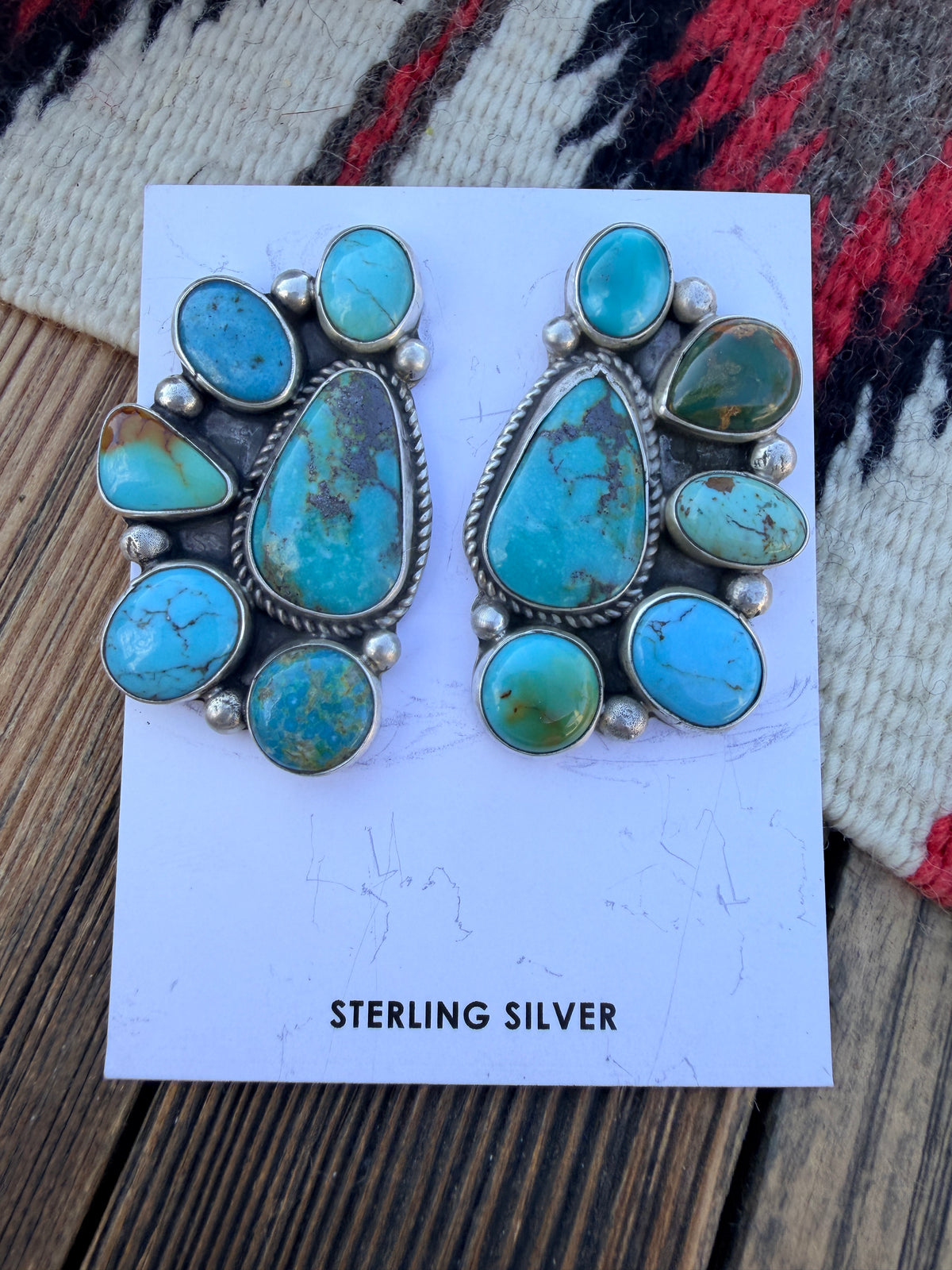 Handcrafted Turquoise & Sterling Silver Cluster Post Earrings by Geraldine James