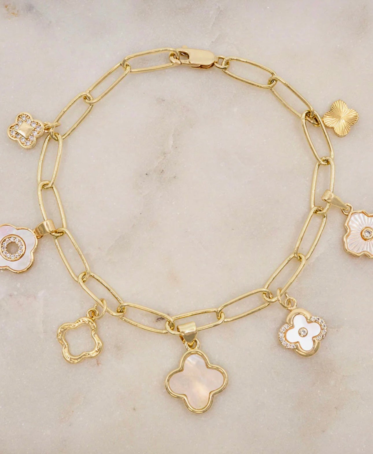 Gold Plated Quatrefoil Charm Bracelet