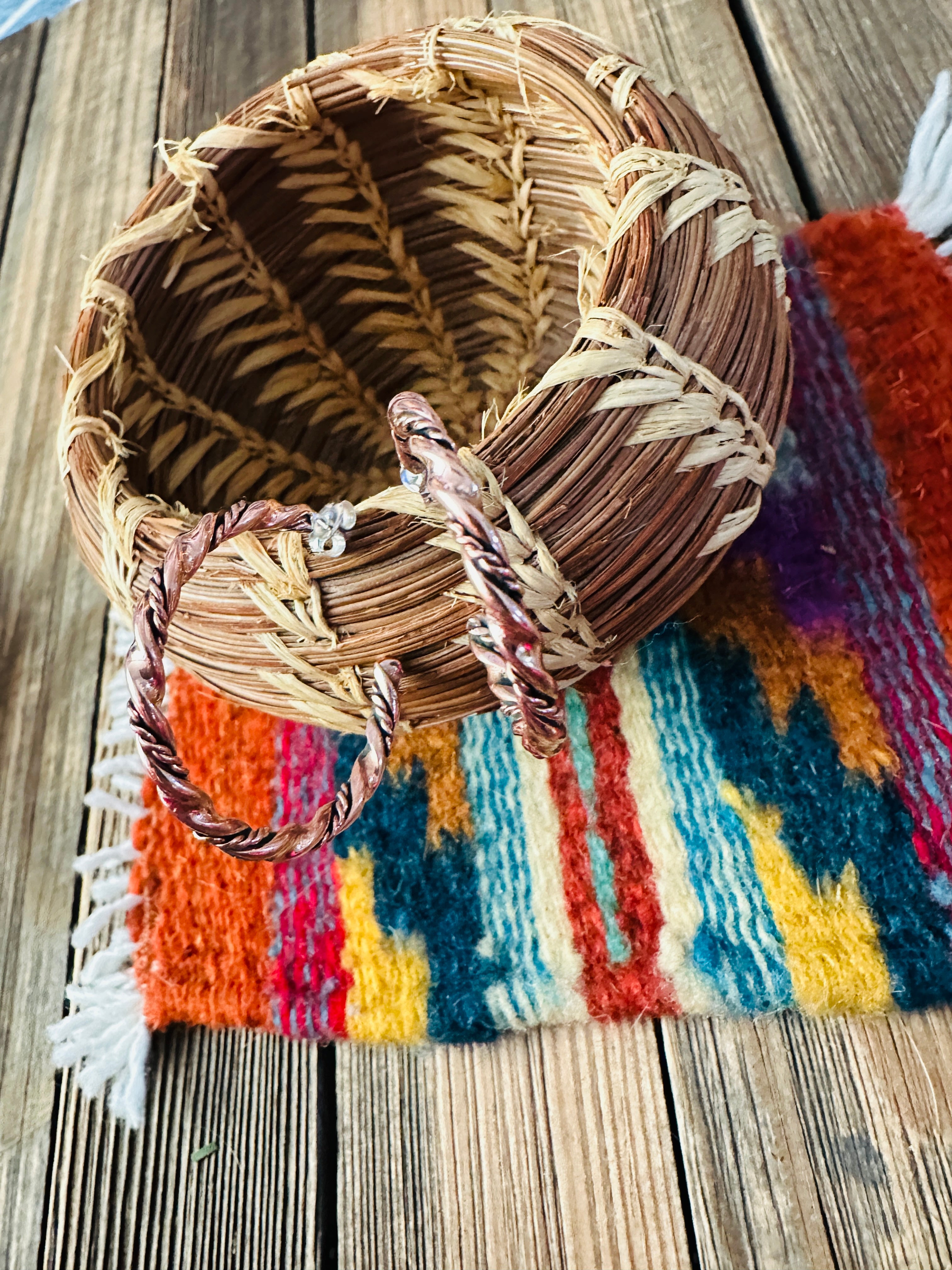 Handcrafted Twisted Copper Hoop Earrings