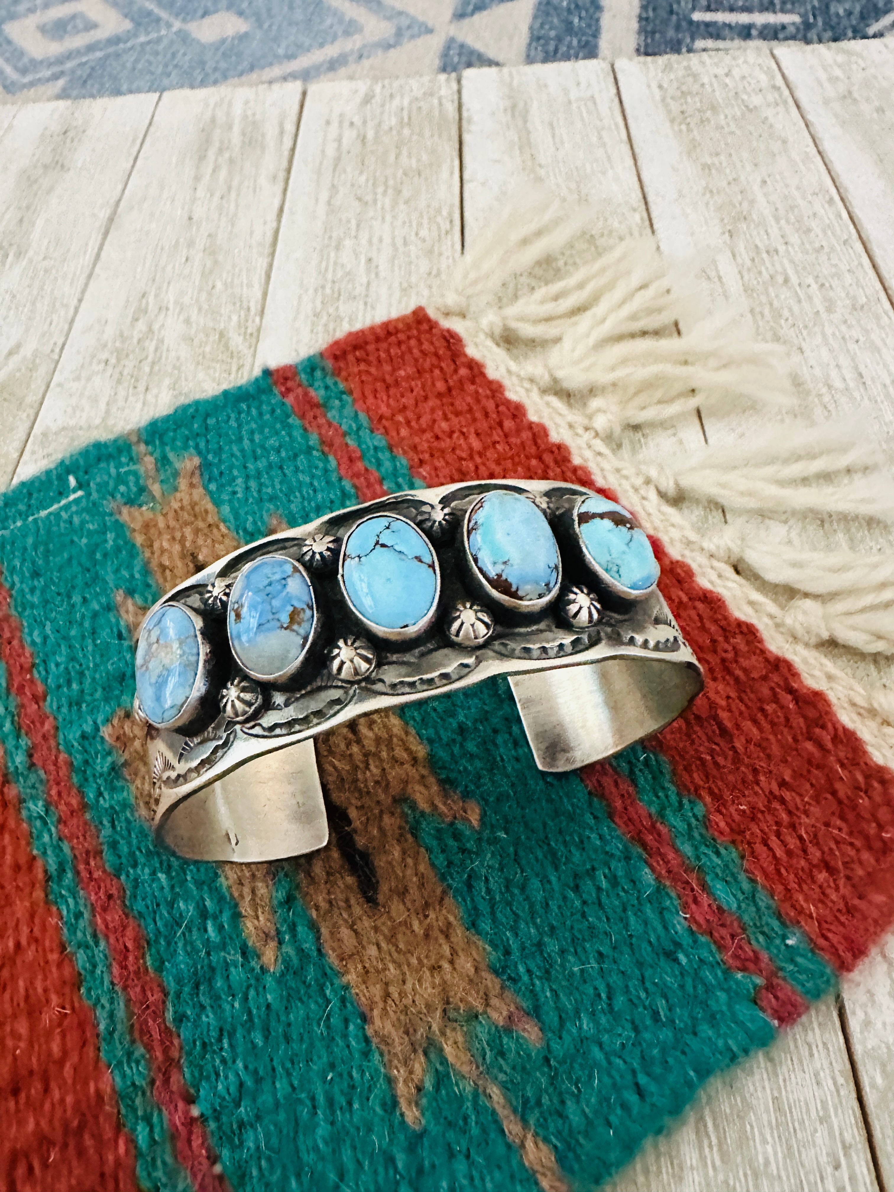 Handcrafted Sterling Silver & Golden Hills Turquoise Cuff Bracelet by Chimney Butte /